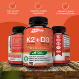 NutriFlair Vitamin D3 + K2 capsules with a measuring spoon