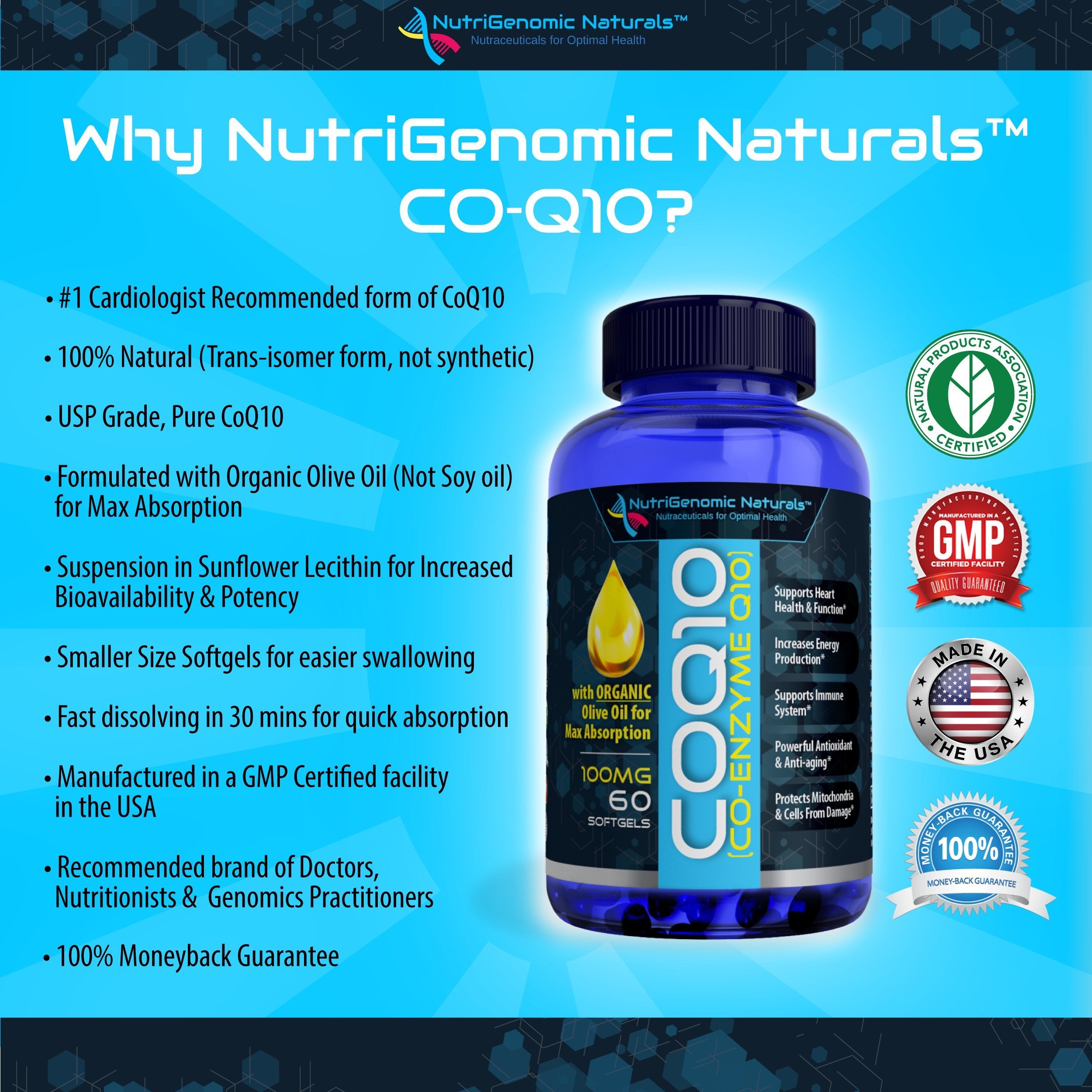 NutriGenomic Naturals CoQ10 100mg supplement capsules