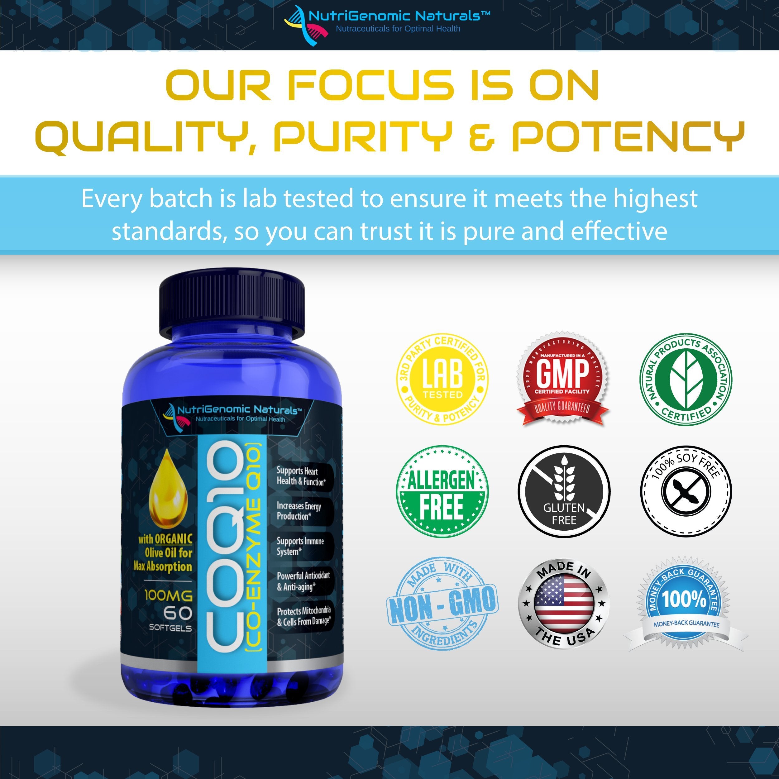 NutriGenomic Naturals CoQ10 100mg supplement ingredients list