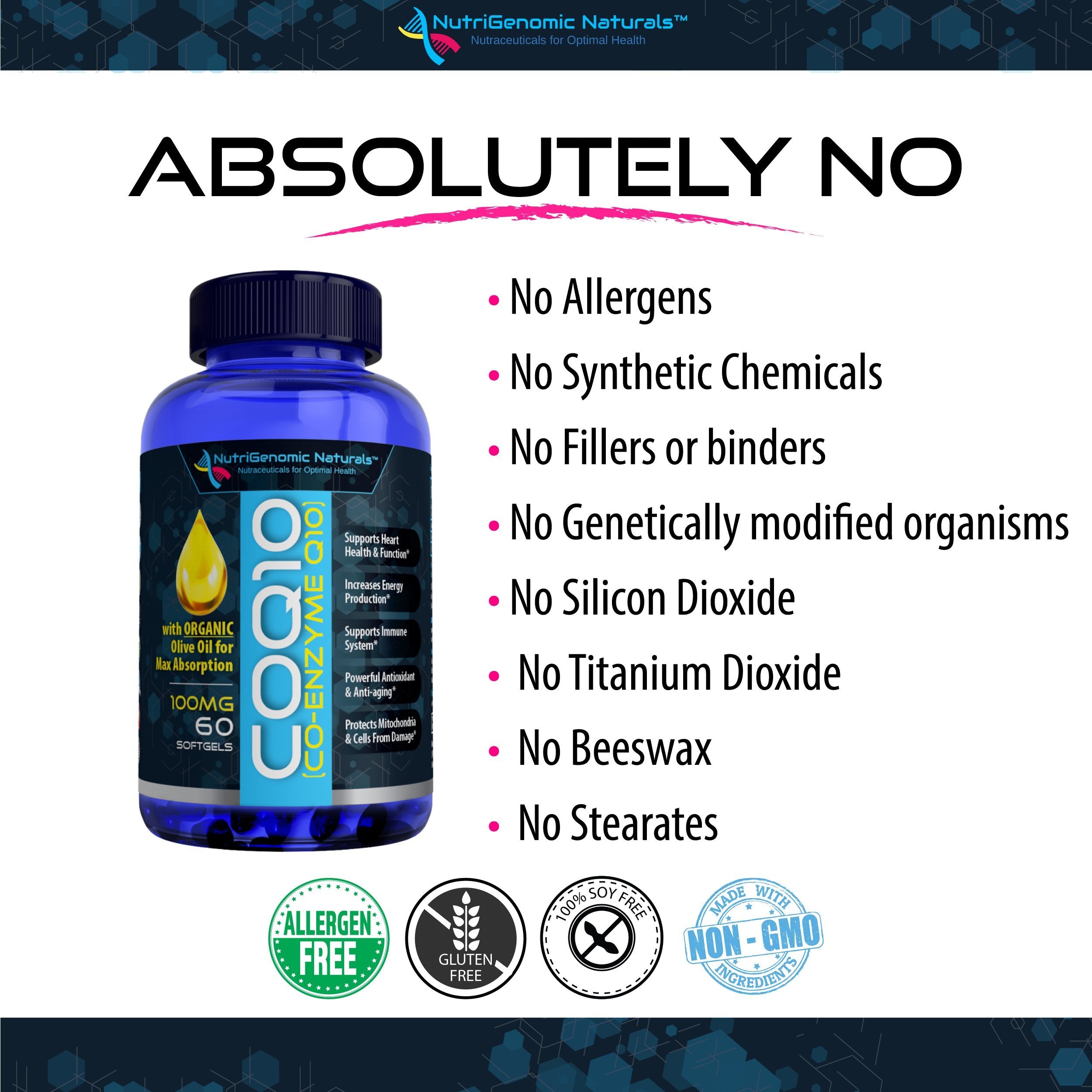NutriGenomic Naturals CoQ10 100mg supplement with organic olive oil