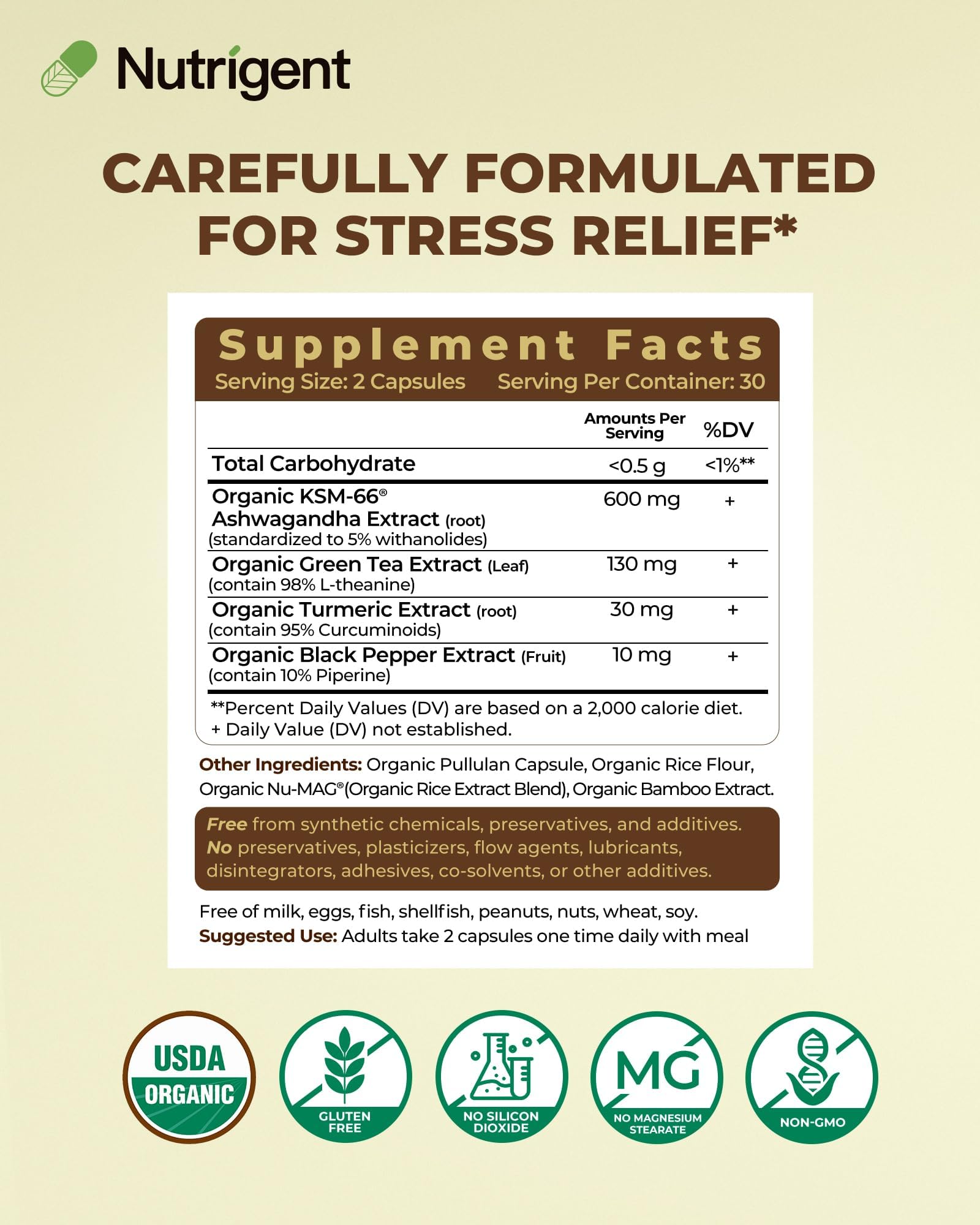 Nutrigent Ashwagandha 600mg KSM-66 Organic Capsules on a wooden table