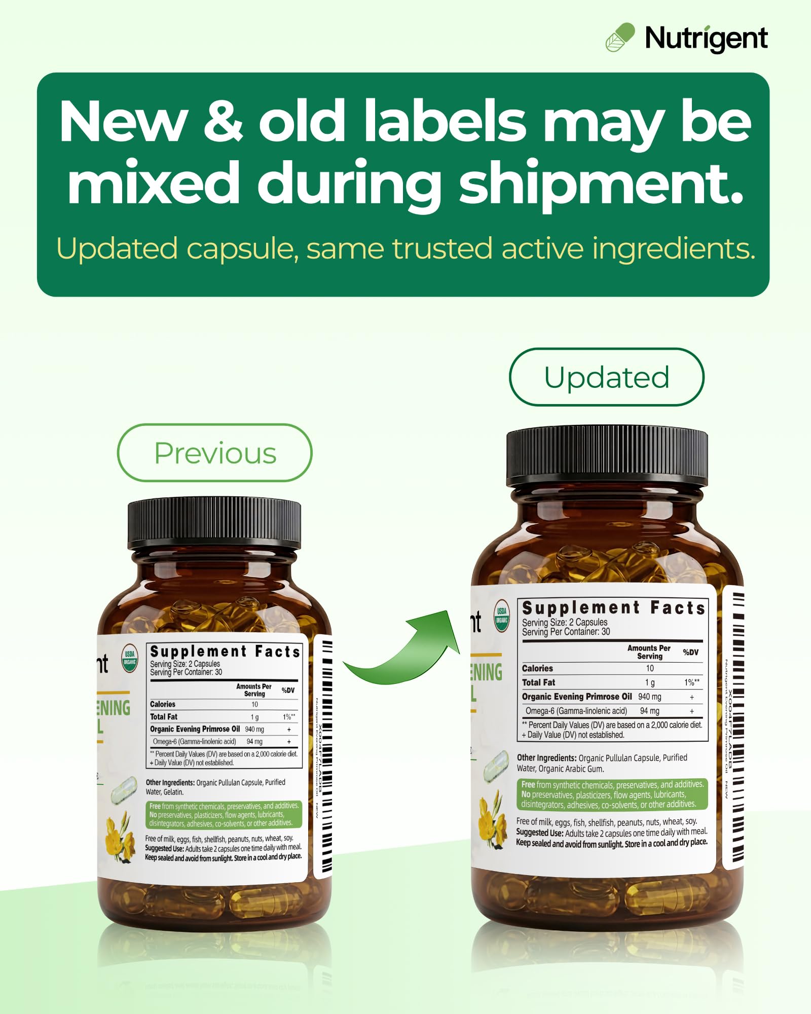 Nutrigent Evening Primrose Oil Capsules on a wooden surface