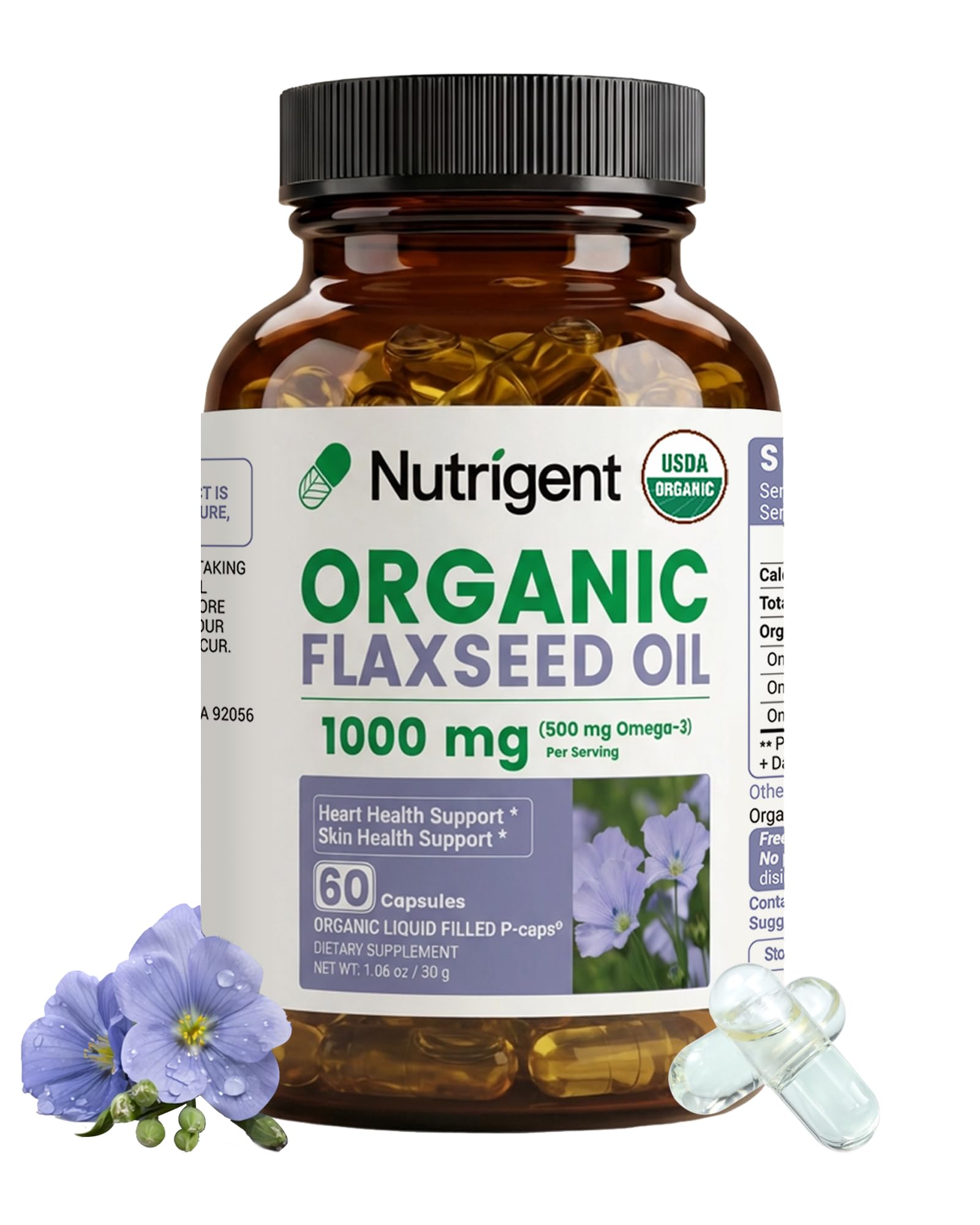 Nutrigent Flaxseed Oil Capsules 500mg front view