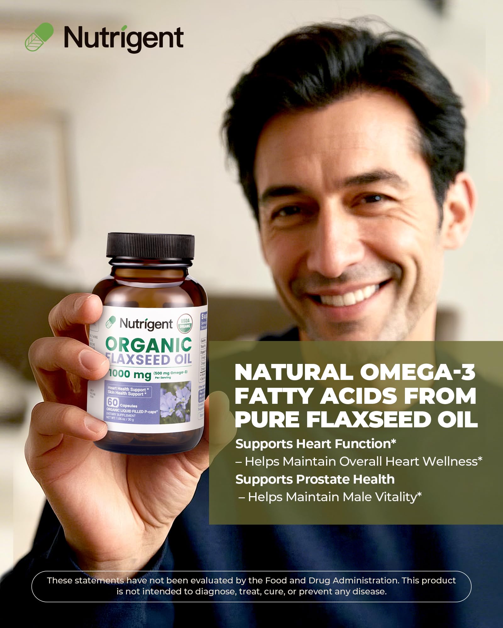 Nutrigent Flaxseed Oil Capsules 500mg opened bottle