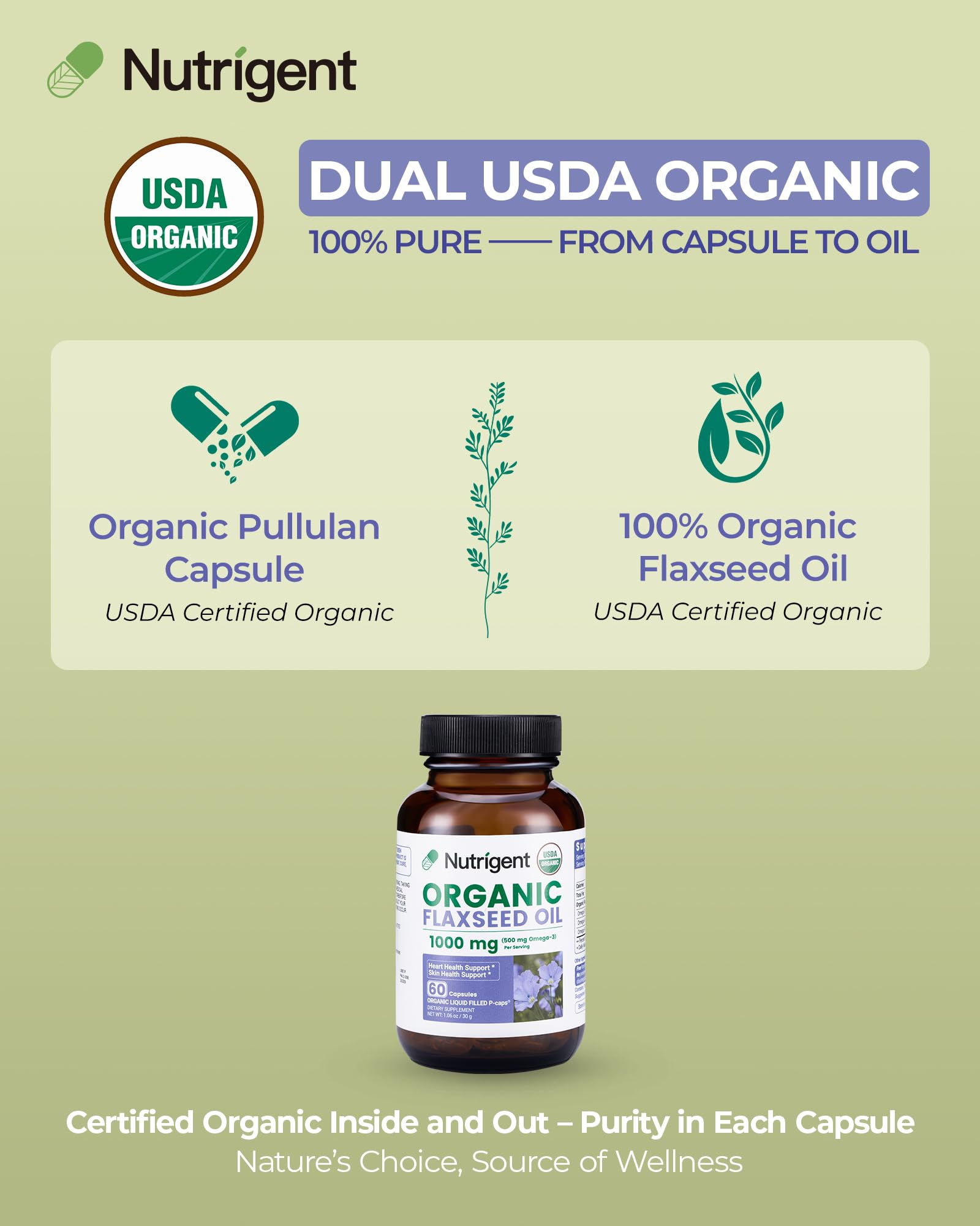 Nutrigent Flaxseed Oil Capsules 500mg side view
