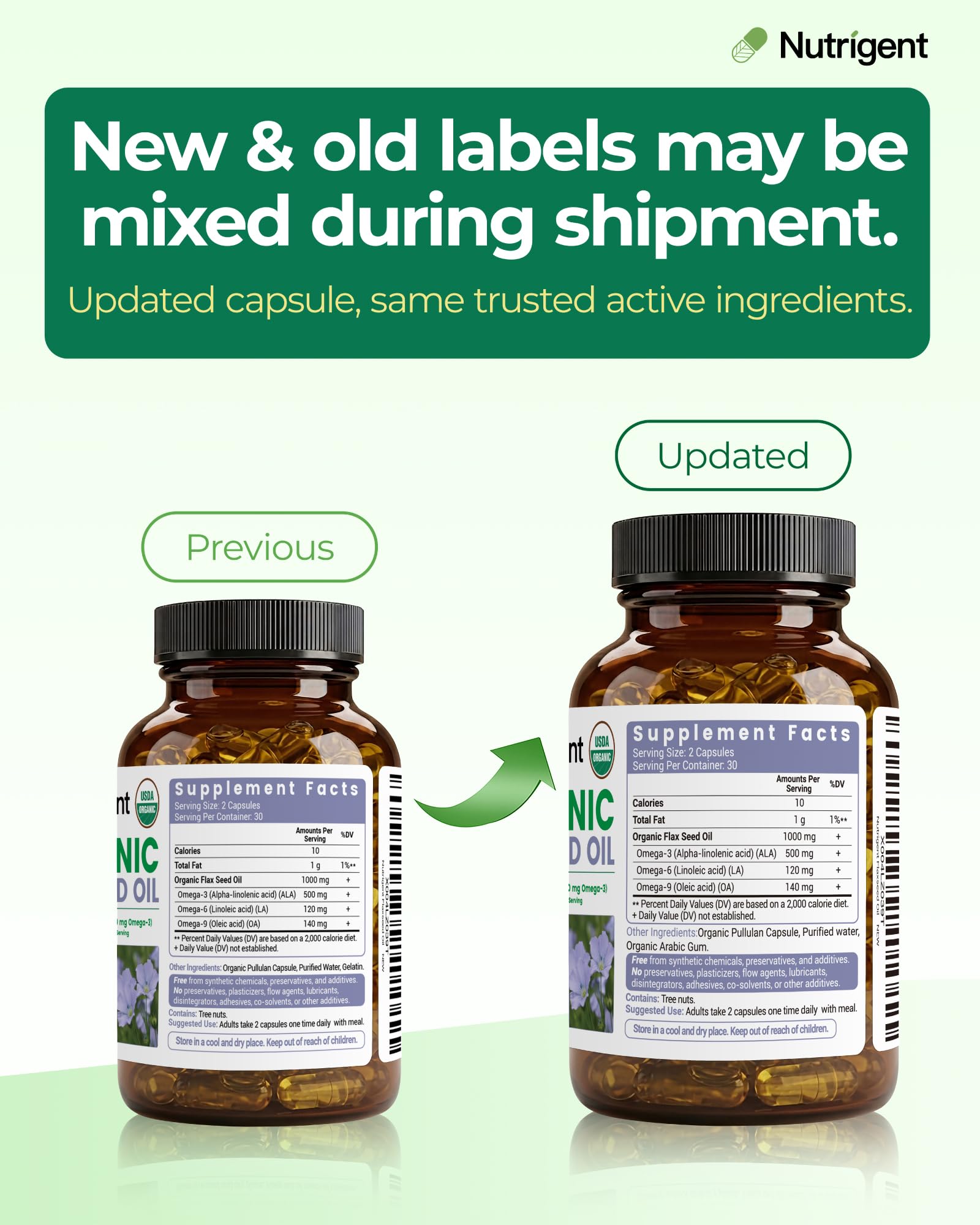 Nutrigent Flaxseed Oil Capsules 500mg with organic flax seeds