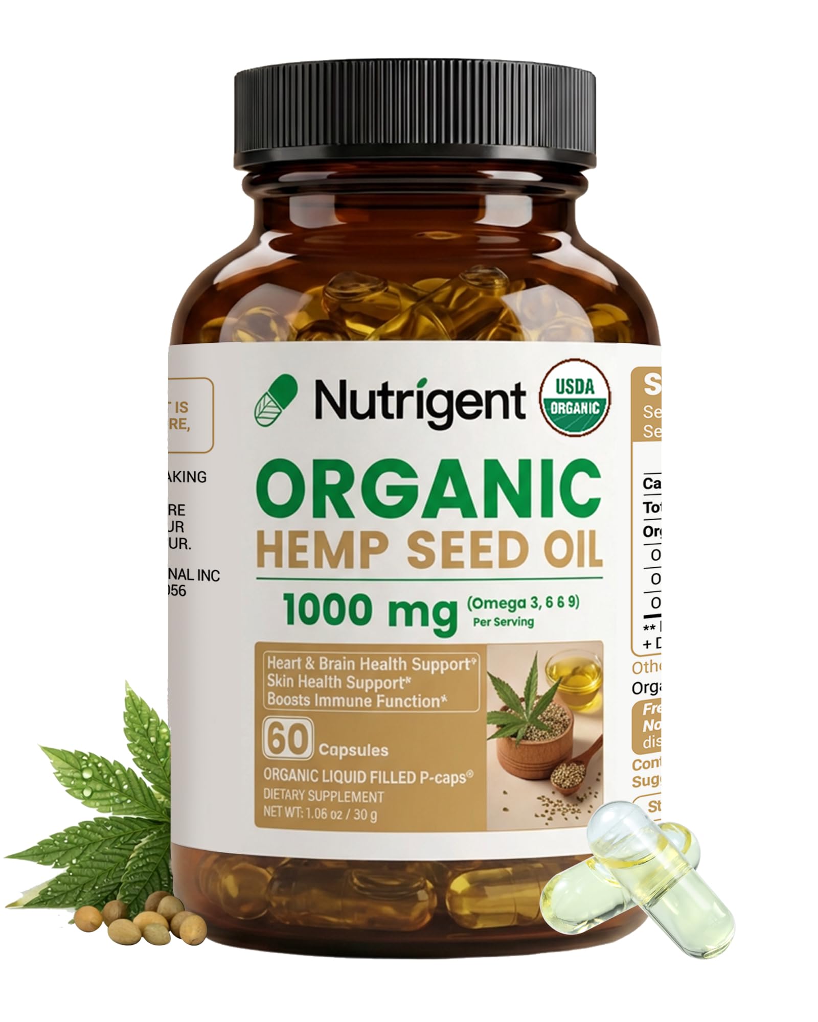 Nutrigent Organic Hemp Seed Oil Capsules bottle front view