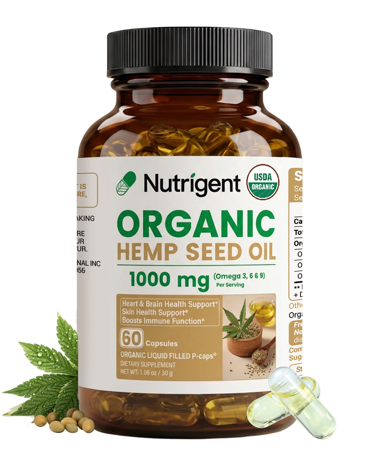 Nutrigent Organic Hemp Seed Oil Capsules bottle front view