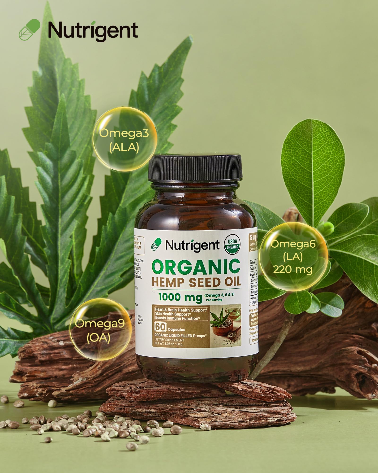 Nutrigent Organic Hemp Seed Oil Capsules side view