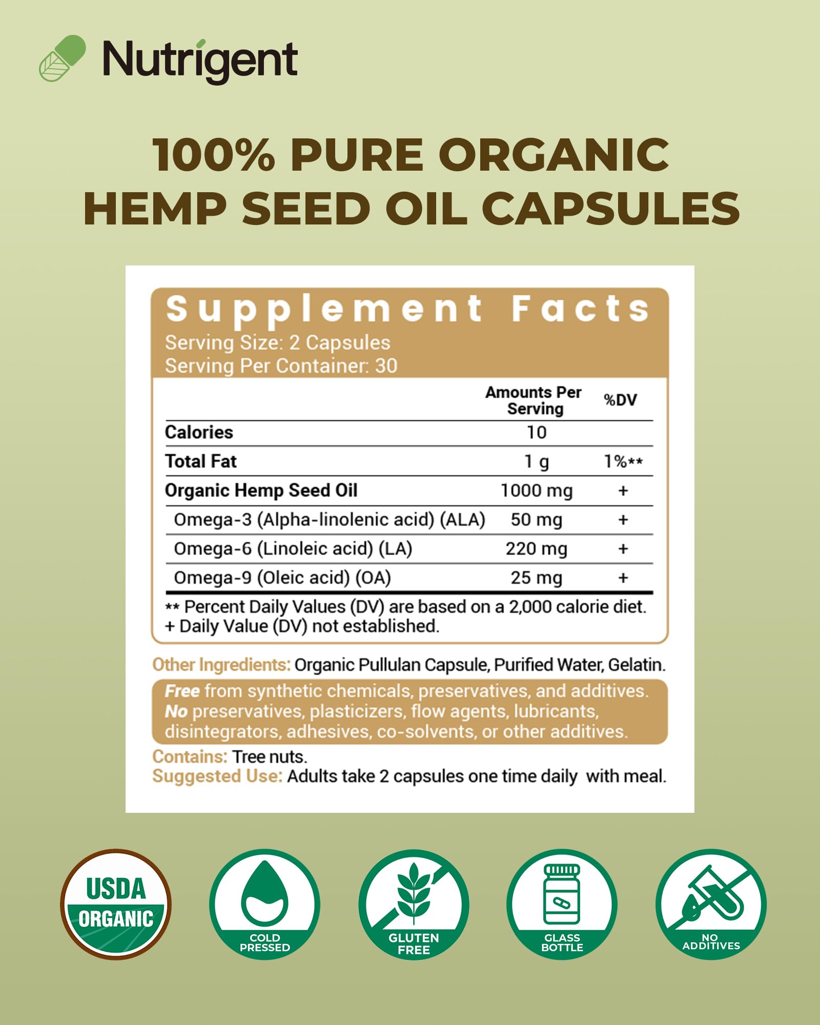 Nutrigent Organic Hemp Seed Oil Capsules with measuring spoon