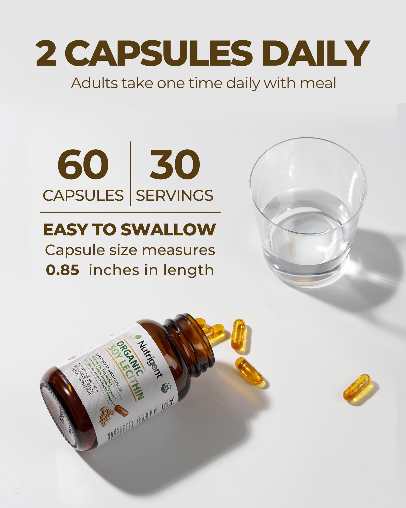 Nutrigent Organic Soy Lecithin Liquid Capsules on a wooden table