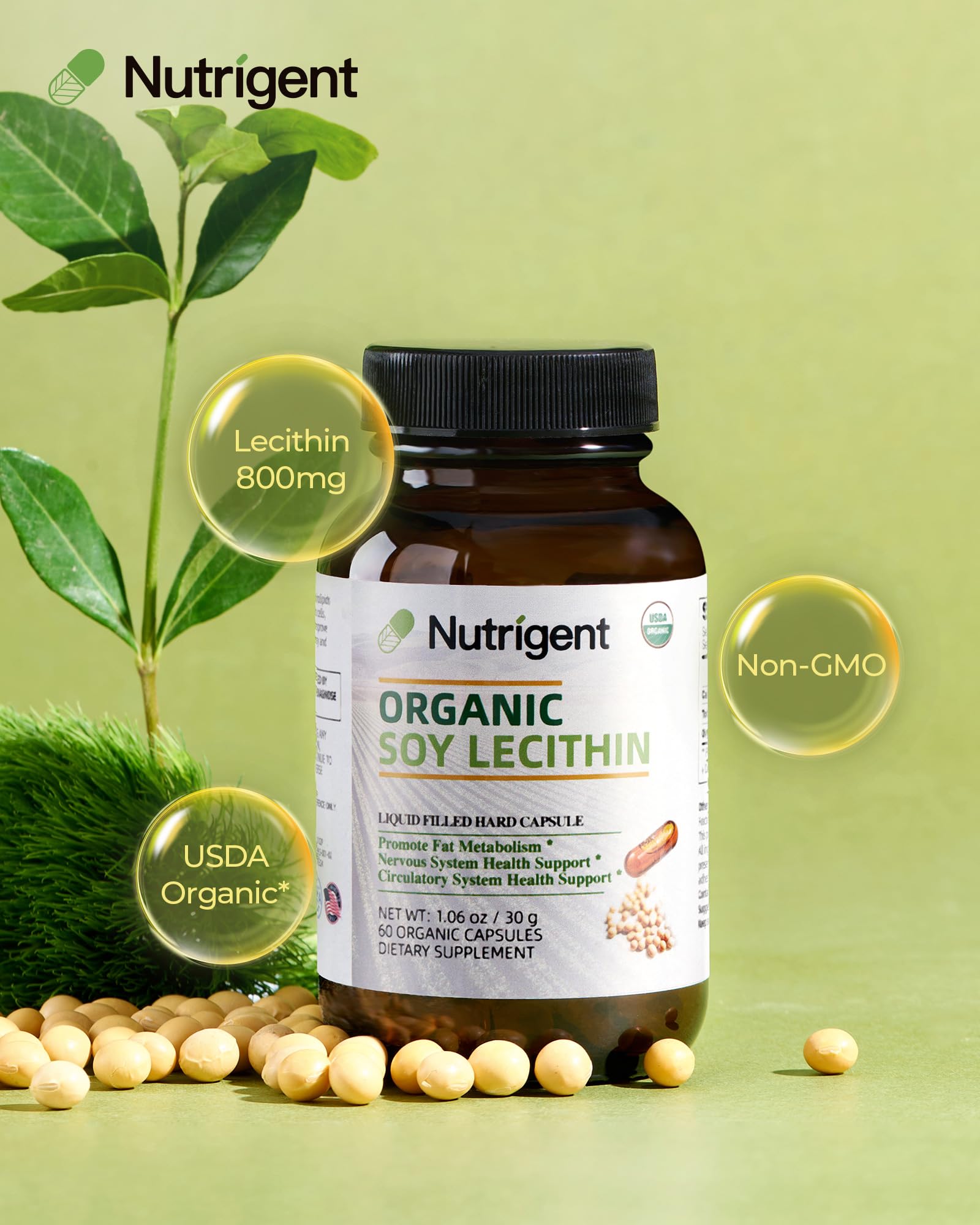 Nutrigent Organic Soy Lecithin Liquid Capsules side view