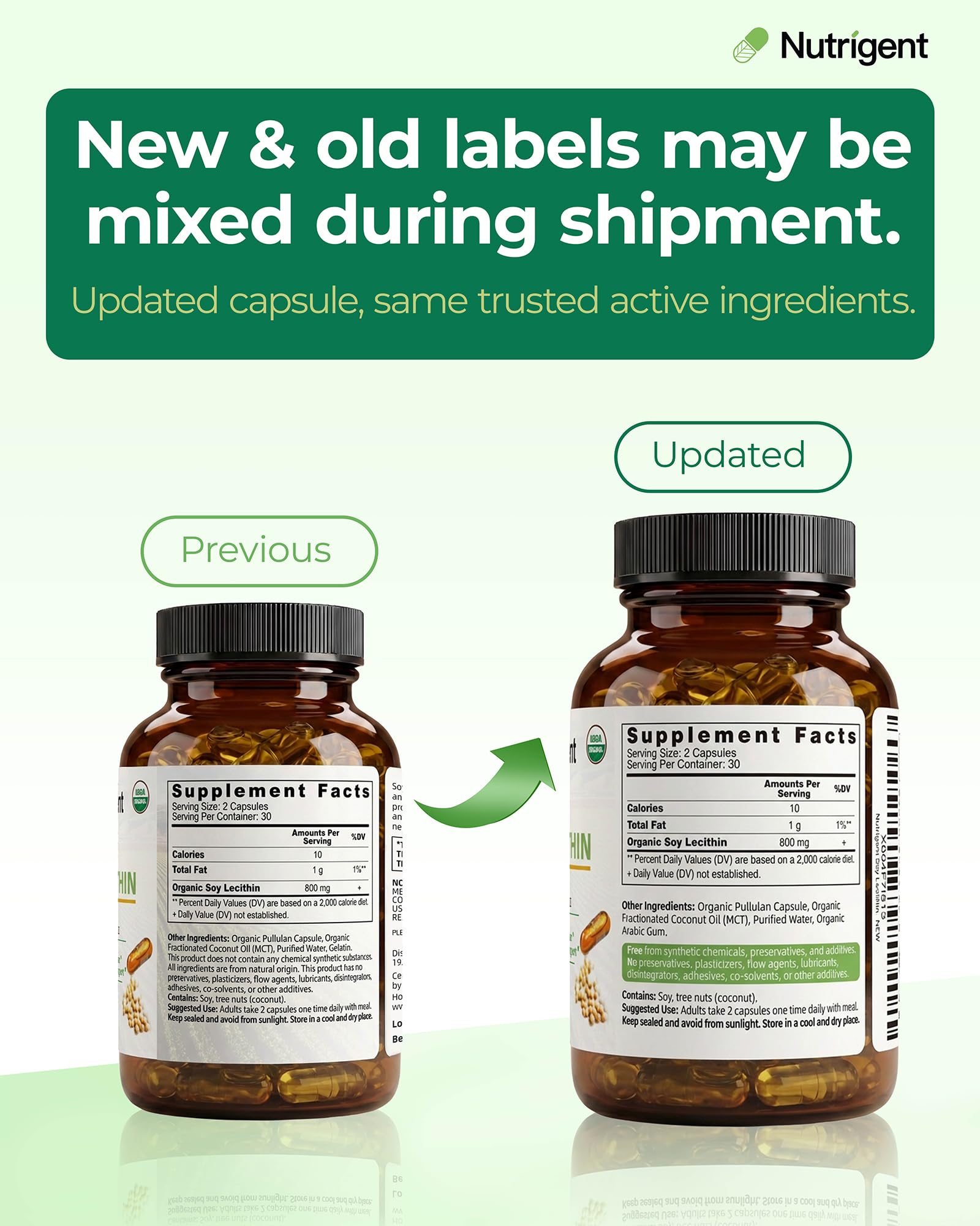 Nutrigent Organic Soy Lecithin Liquid Capsules with organic soybeans