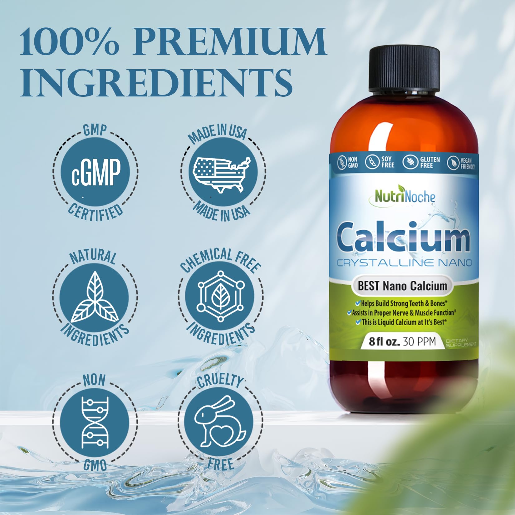 NutriNoche Liquid Calcium 227g label close-up