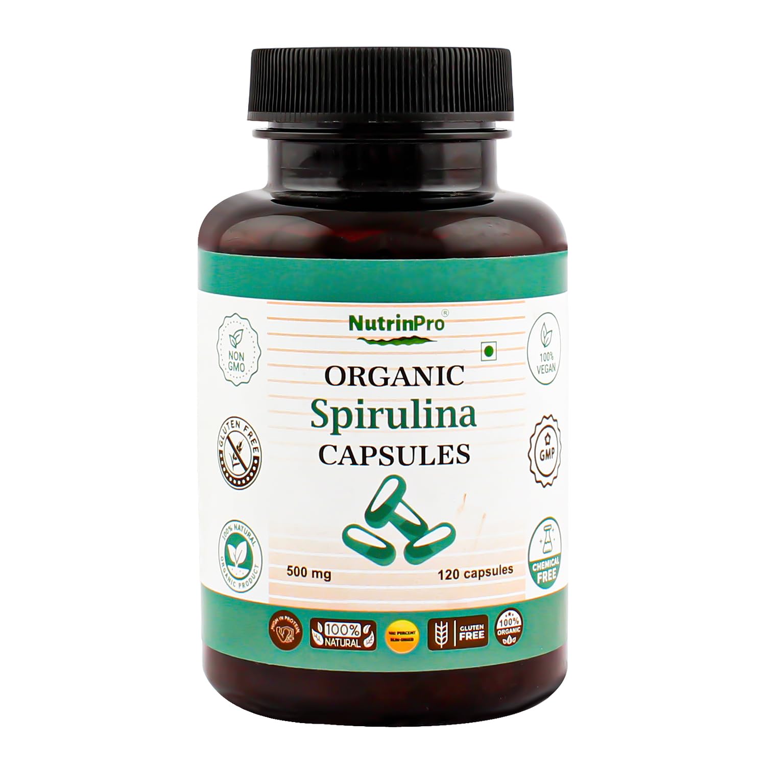 NUTRINPRO Spirulina Capsules bottle front view