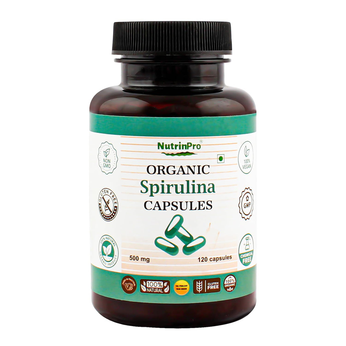 NUTRINPRO Spirulina Capsules bottle front view