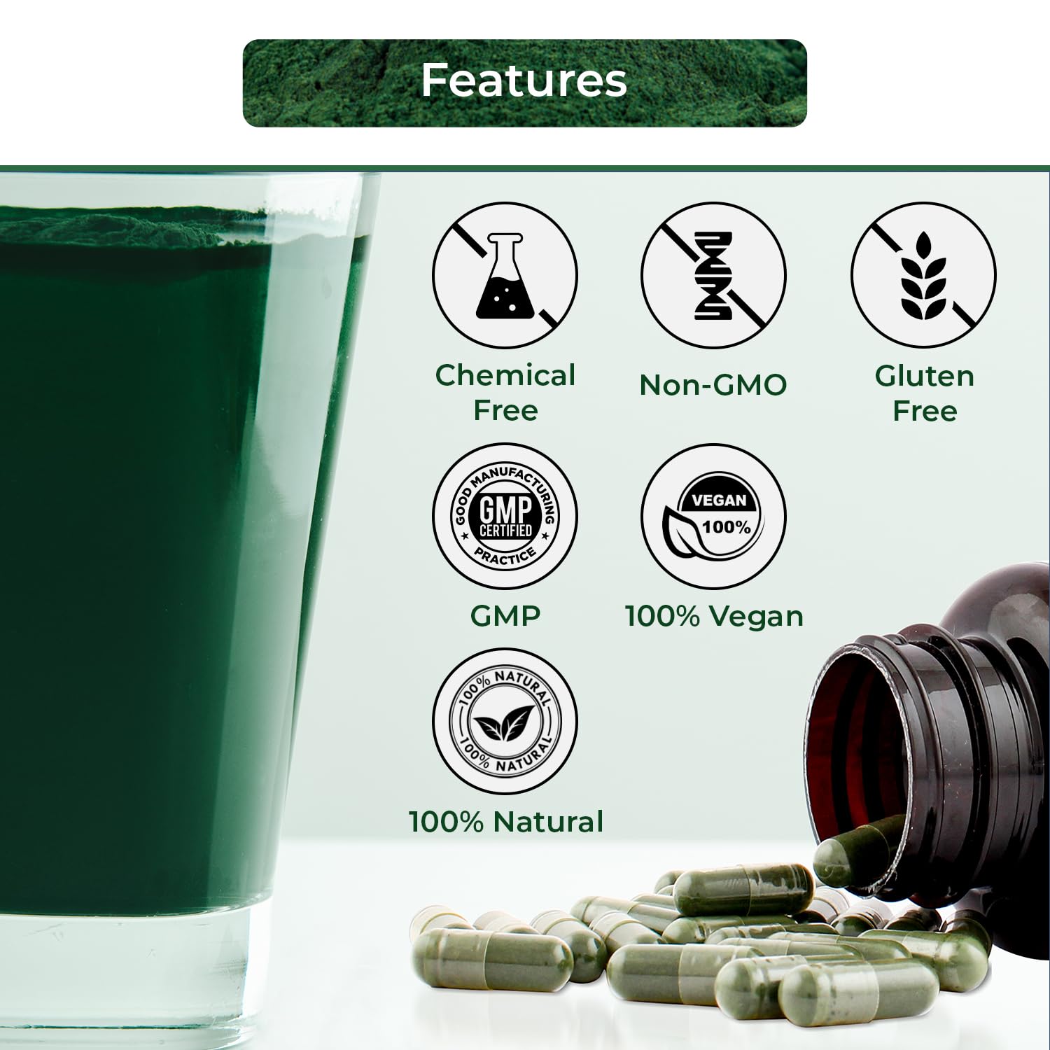 NUTRINPRO Spirulina Capsules close-up of capsules