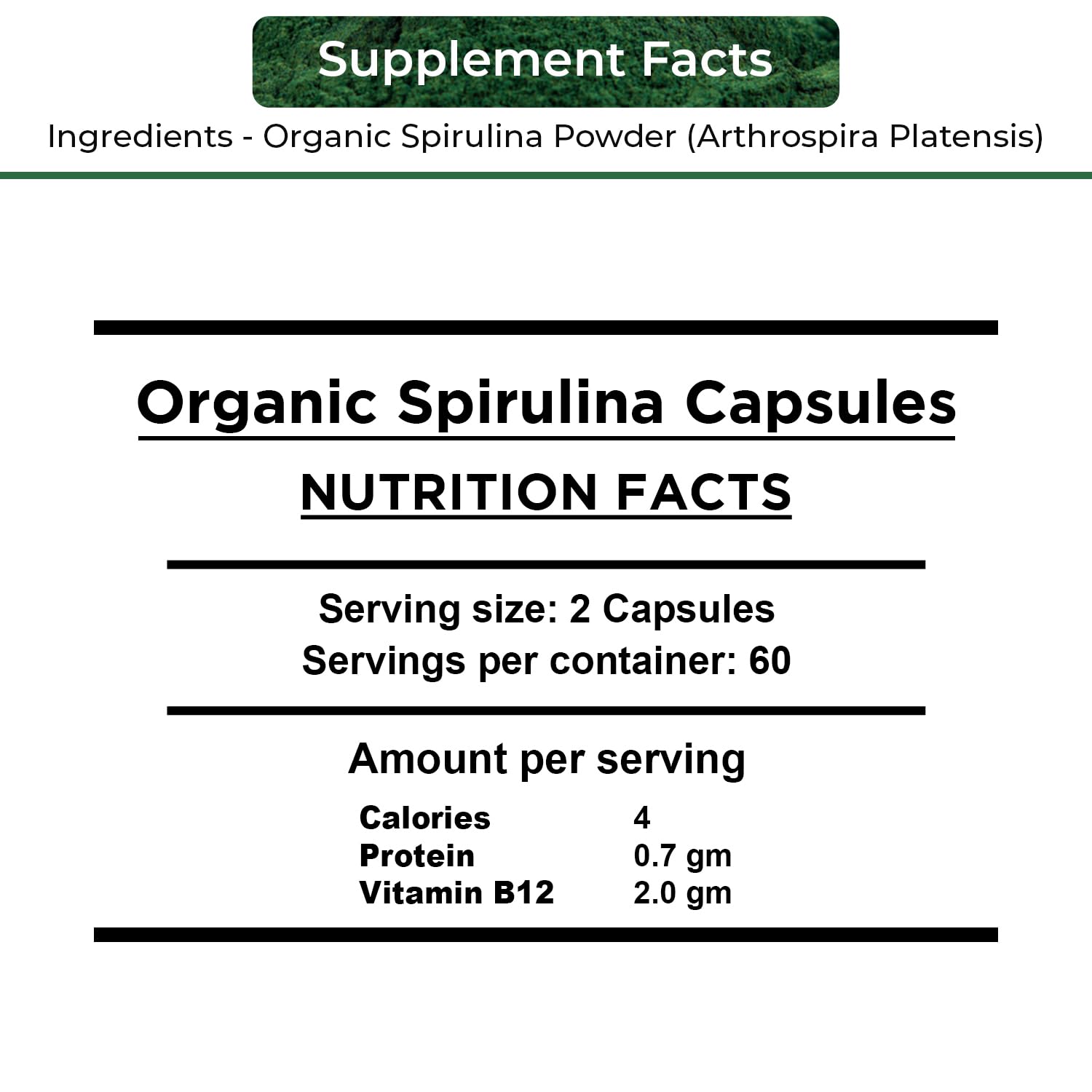 NUTRINPRO Spirulina Capsules side view showing label