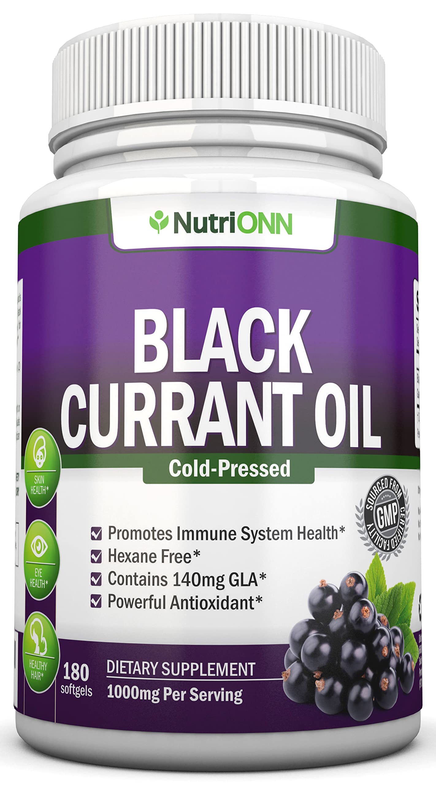 NutriONN Black Currant Oil softgels front view