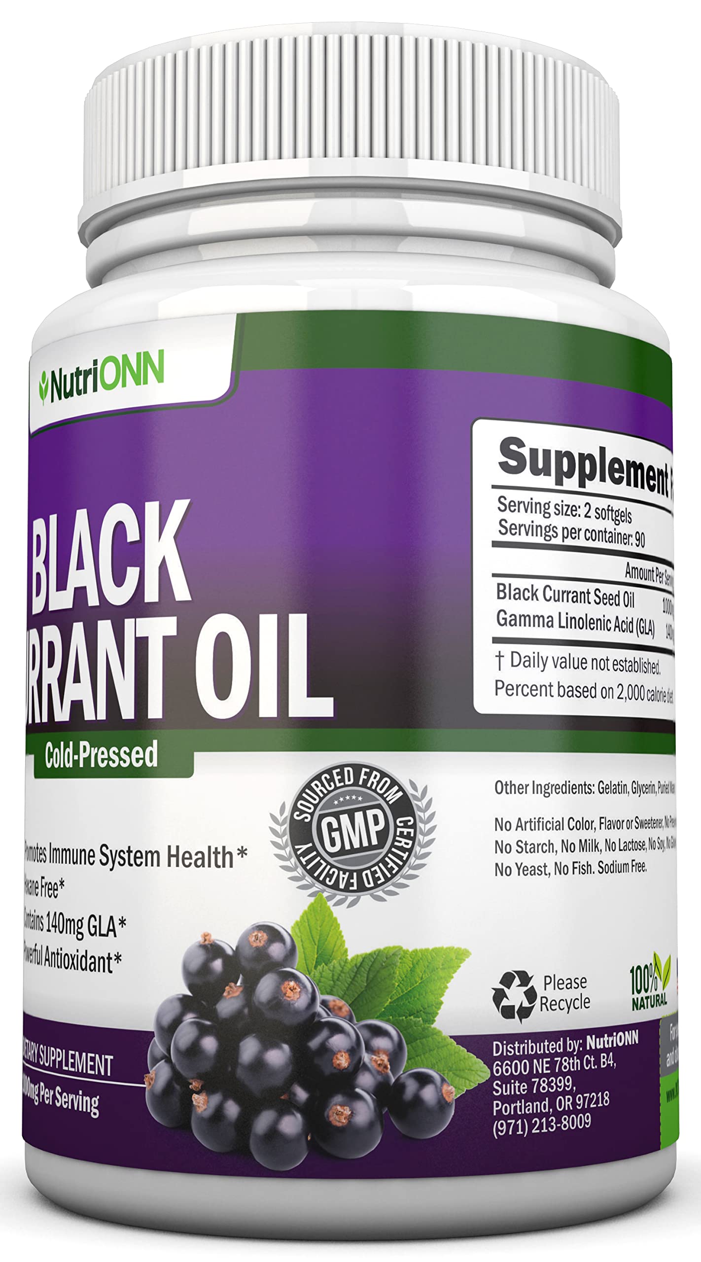 NutriONN Black Currant Oil softgels on a wooden table