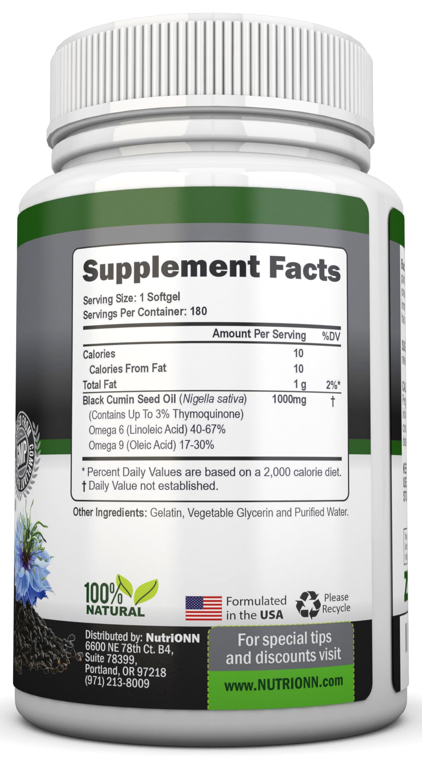 NutriONN Black Seed Oil 28g bottle side view