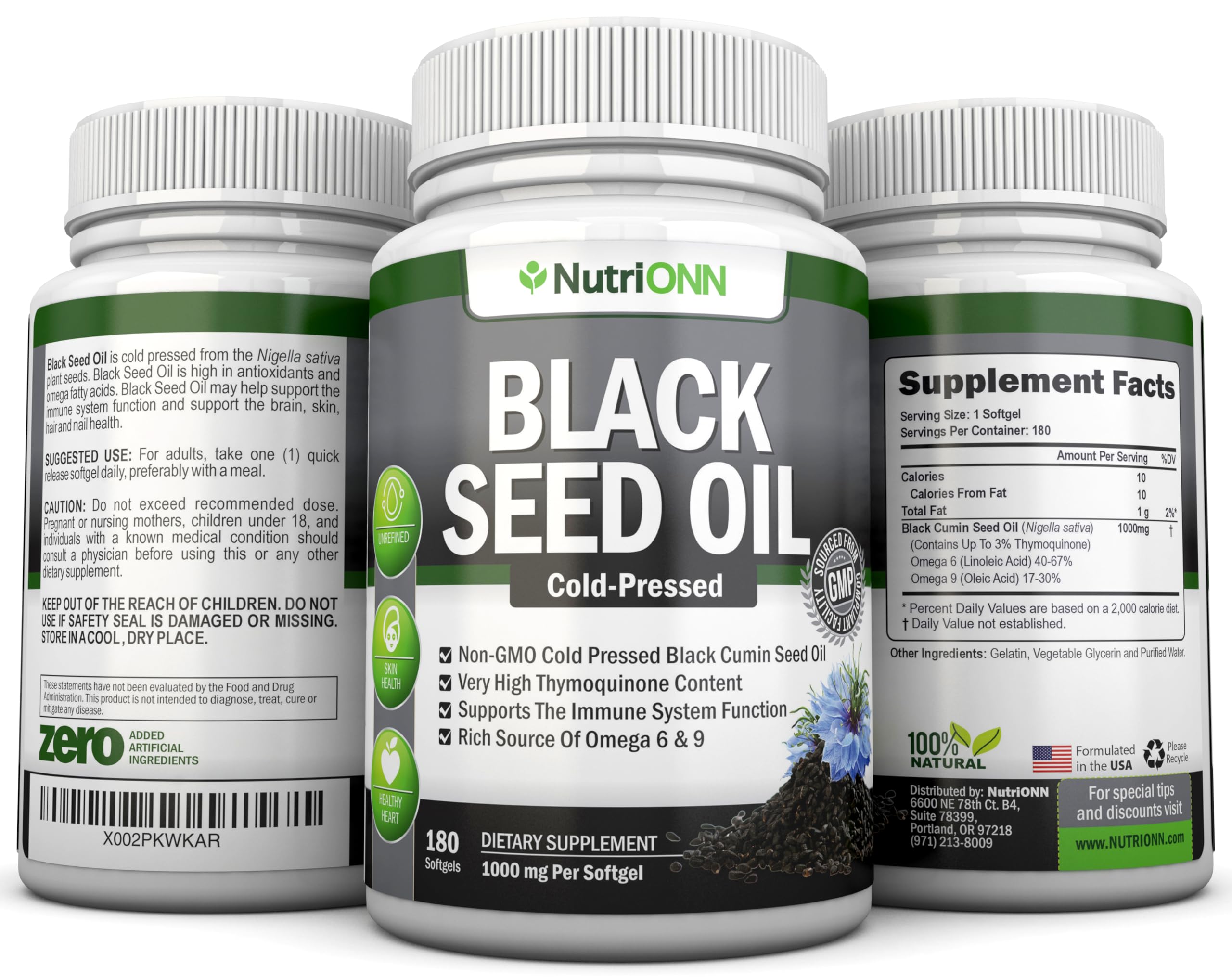NutriONN Black Seed Oil 28g bottle with measuring spoon