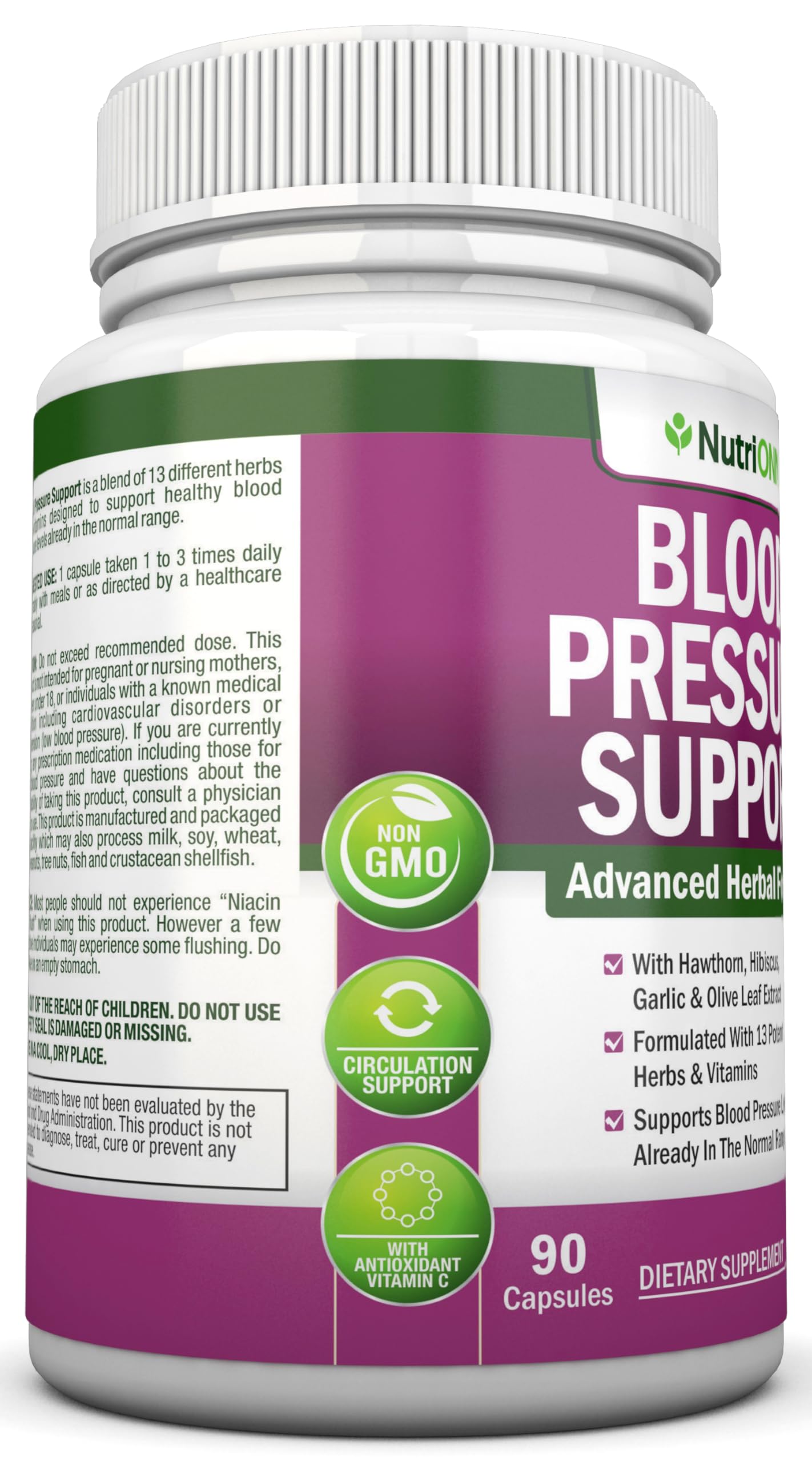 NutriONN Blood Pressure Support Supplement on a wooden table