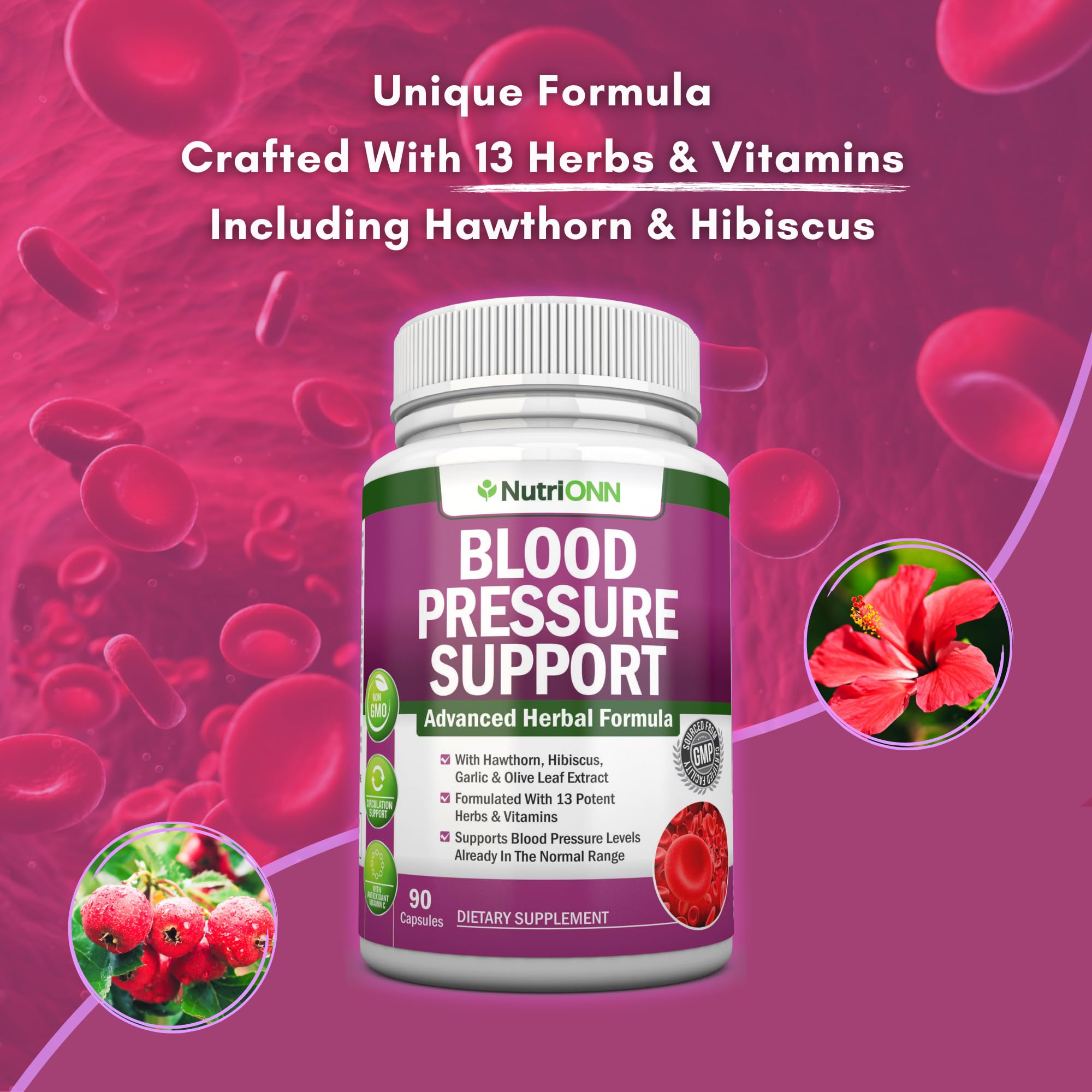 NutriONN Blood Pressure Support Supplement with herbs