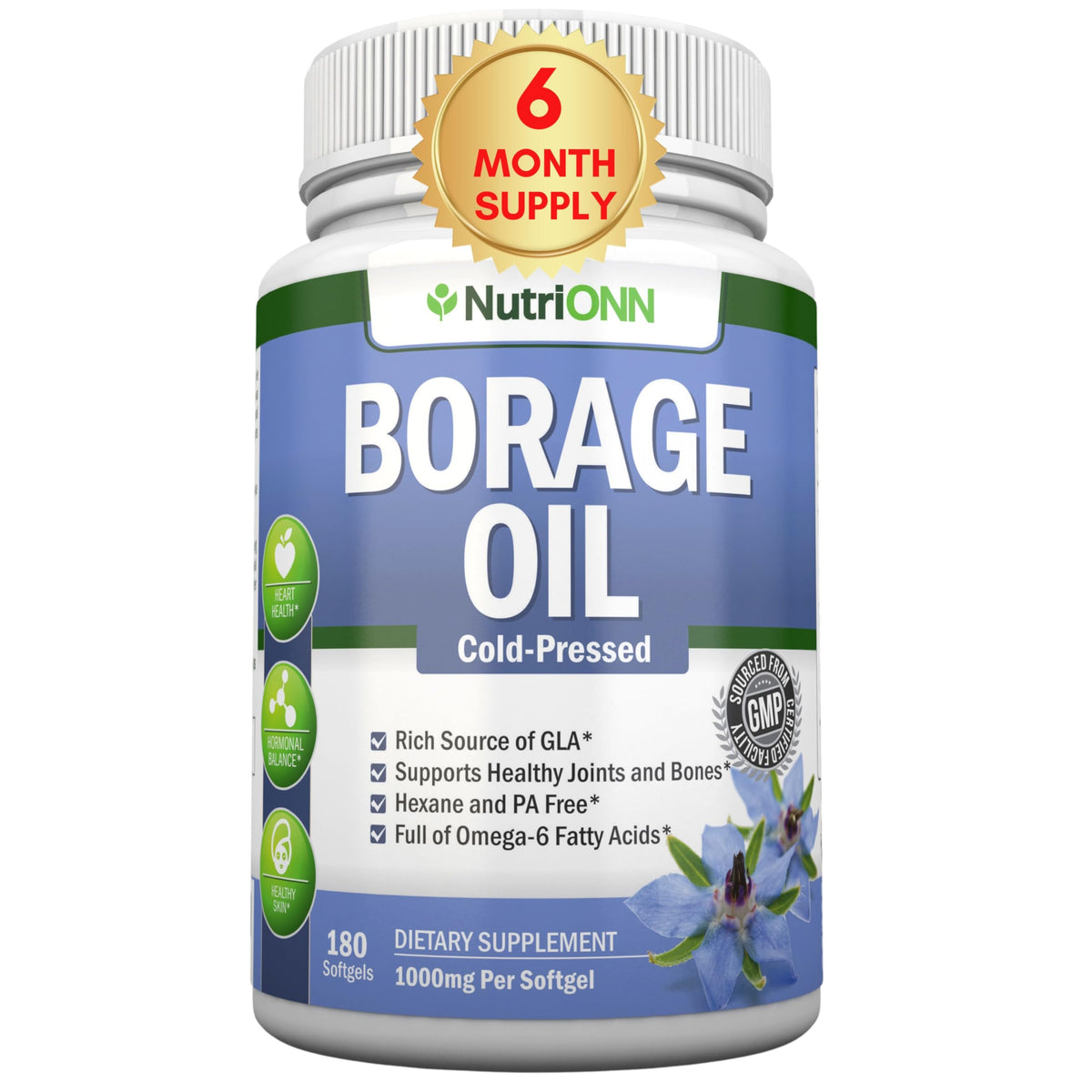 NutriONN Borage Oil Softgels front view with packaging