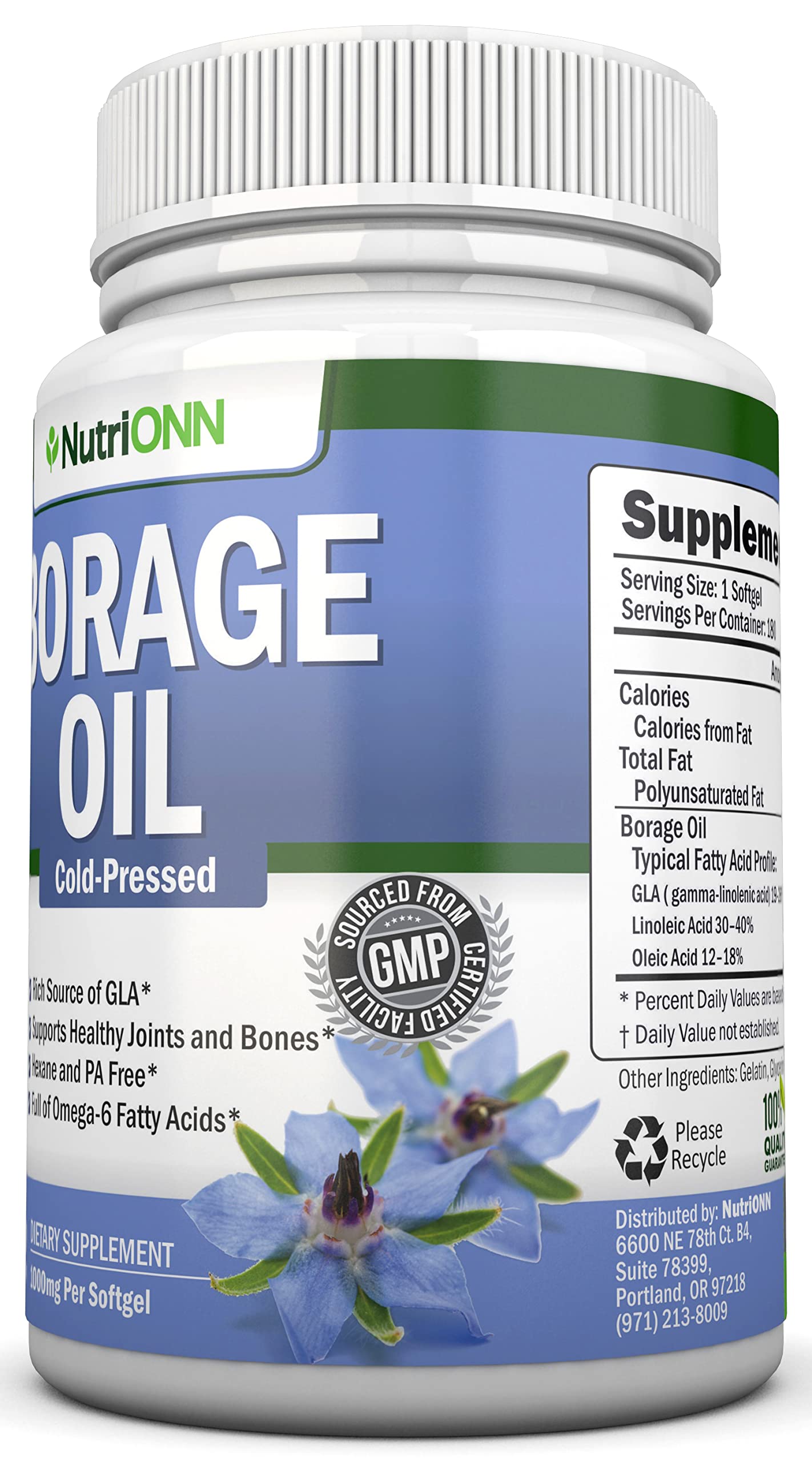 NutriONN Borage Oil Softgels on a wooden table