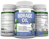 NutriONN Borage Oil Softgels with a measuring spoon