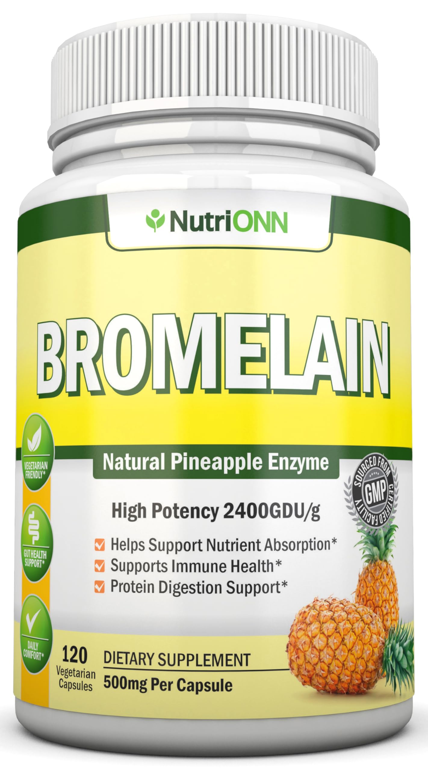 NutriONN Bromelain 500mg 120 Capsules front view