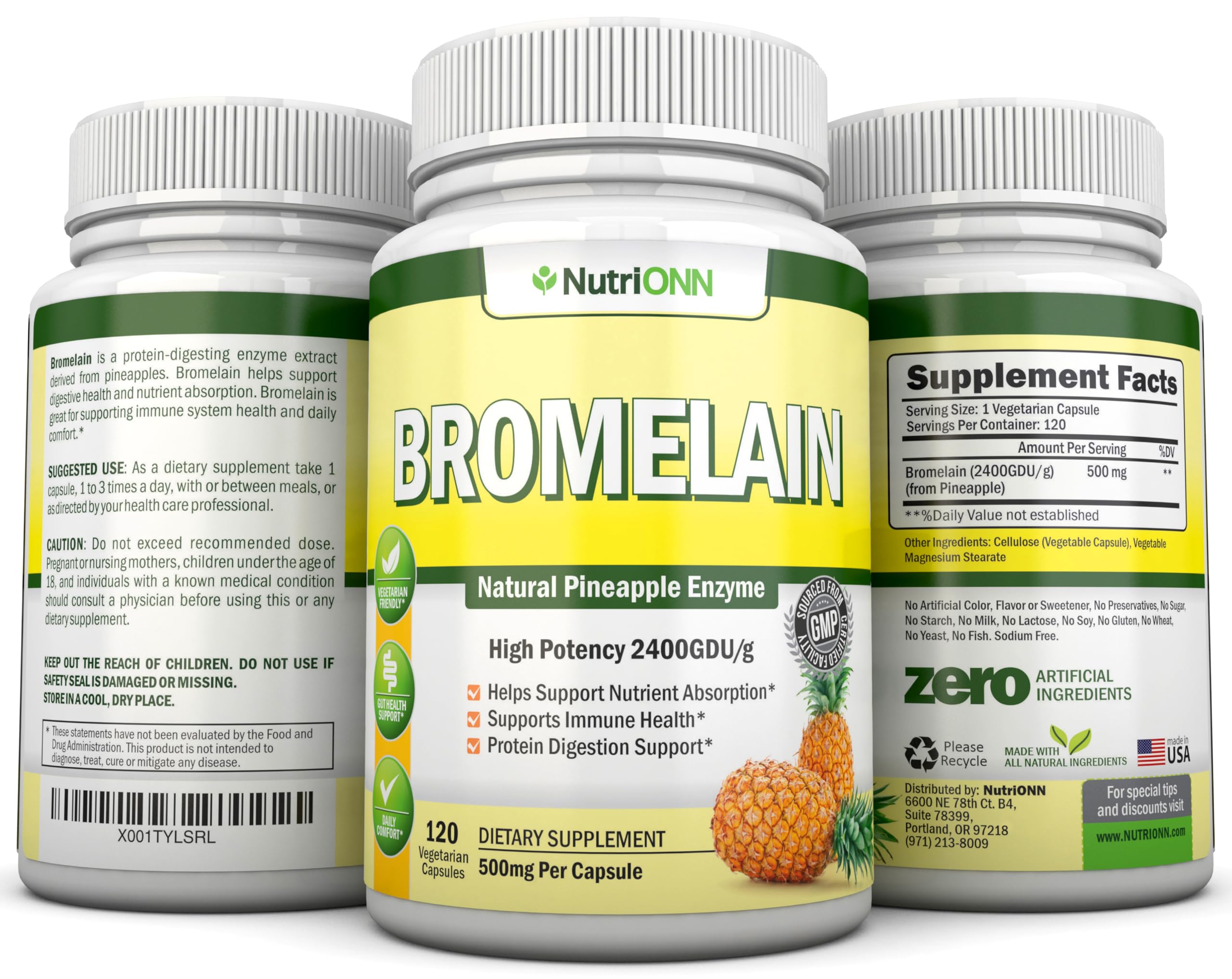 NutriONN Bromelain 500mg label close-up