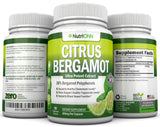 NutriONN Citrus Bergamot Extract 500mg bottle and capsules on a wooden table