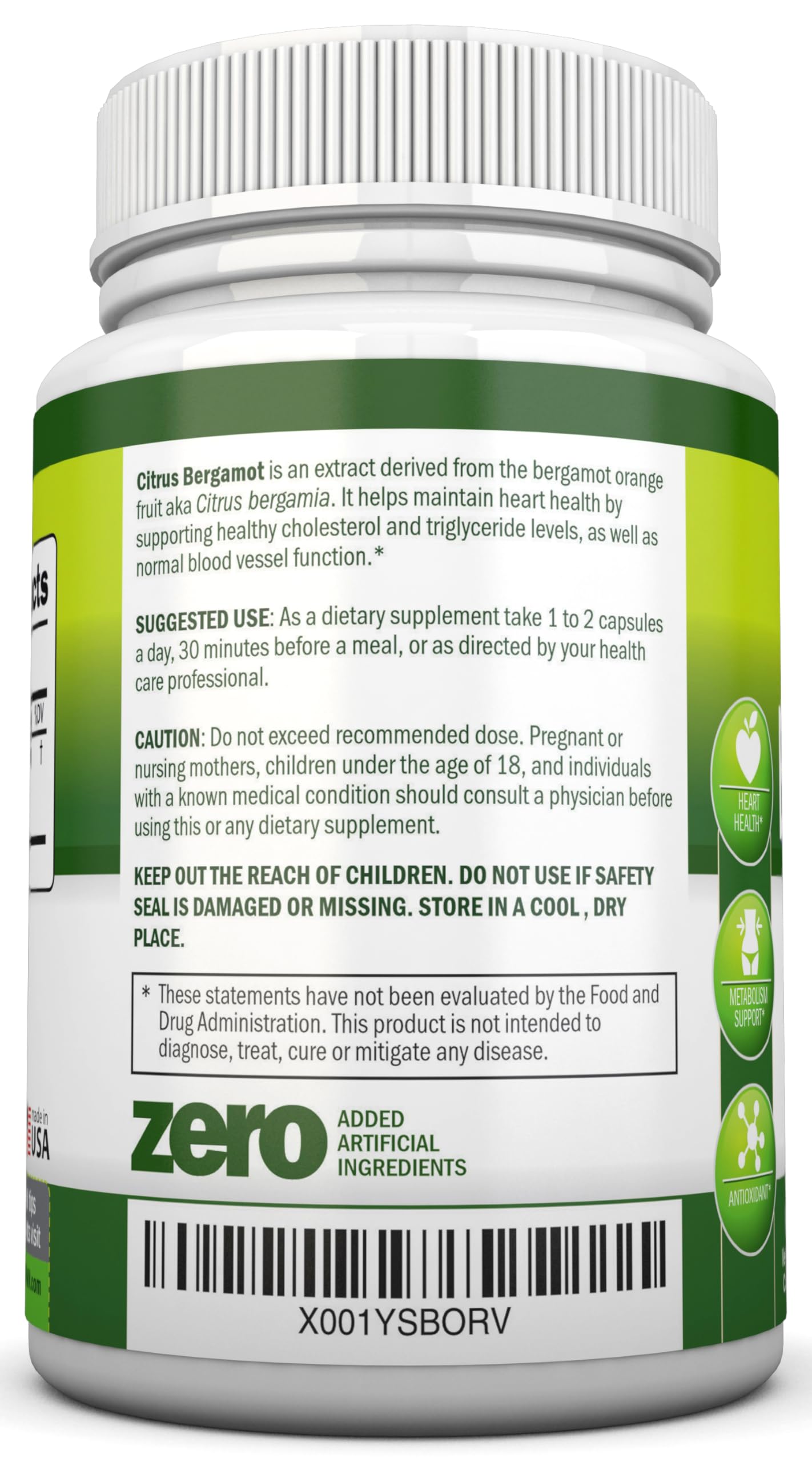NutriONN Citrus Bergamot Extract 500mg bottle side view