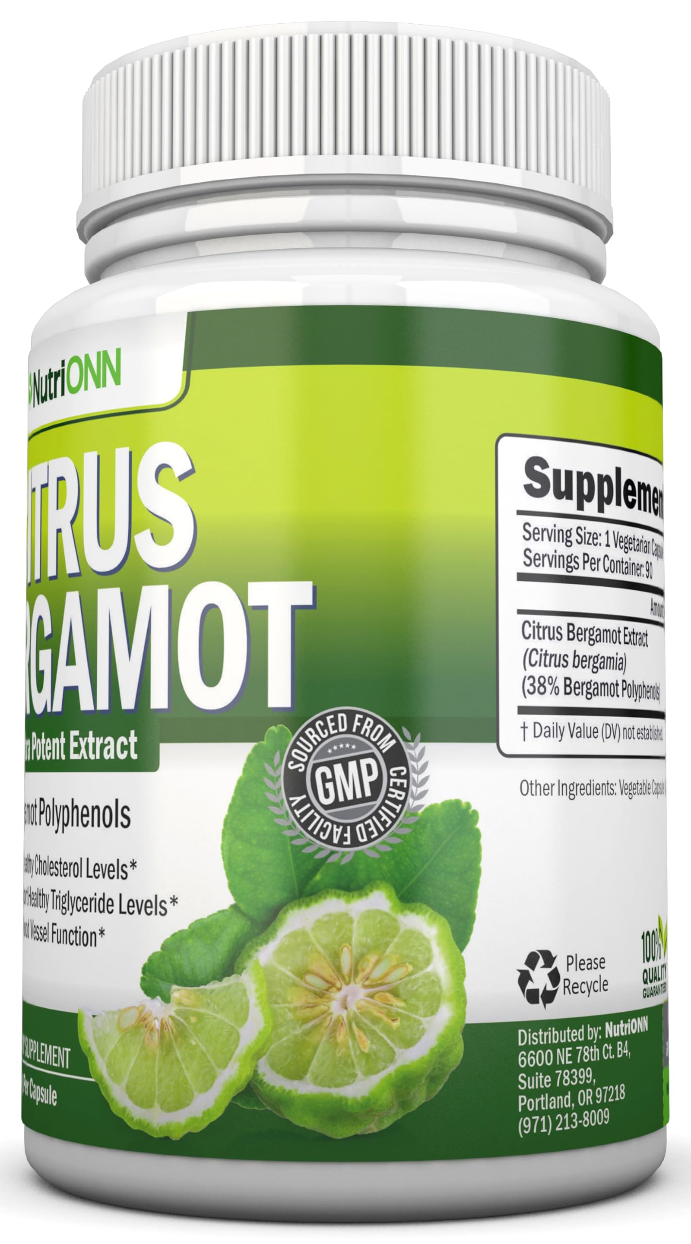 NutriONN Citrus Bergamot Extract 500mg bottle with measuring spoon