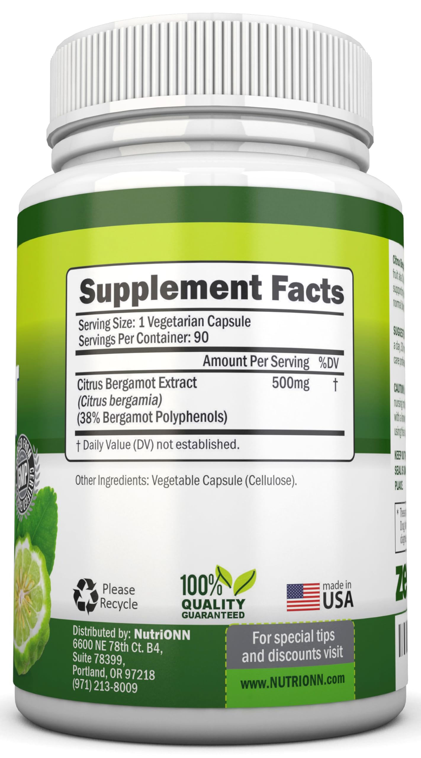 NutriONN Citrus Bergamot Extract 500mg capsule close-up