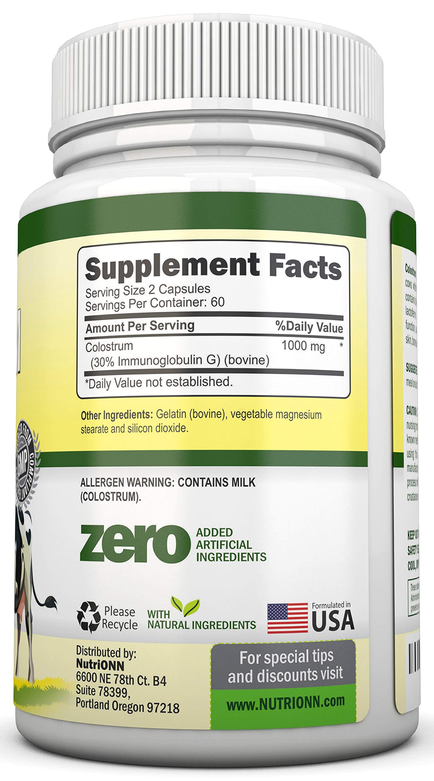 NutriONN Colostrum 100g side view with ingredients list