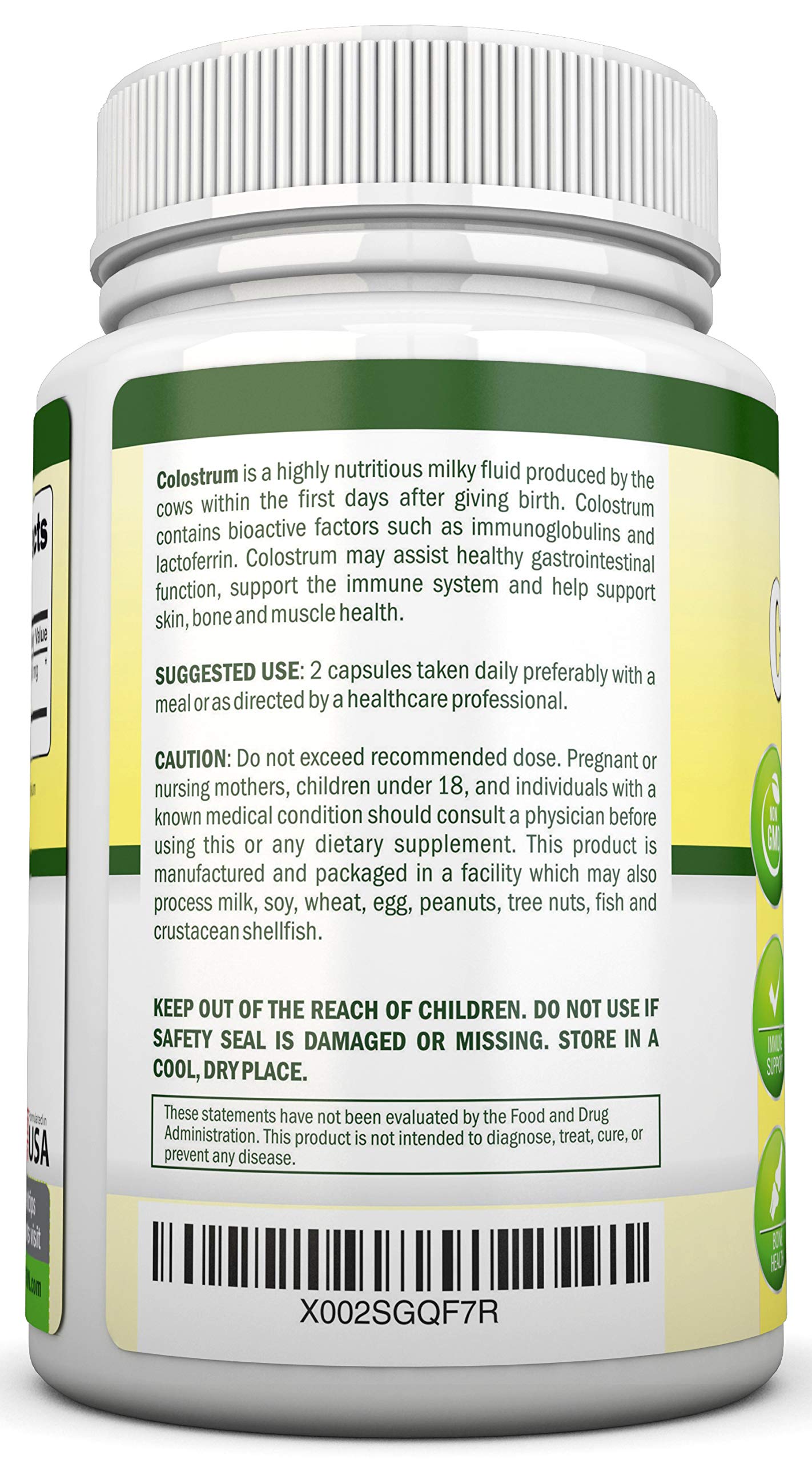 NutriONN Colostrum capsules in a clear container