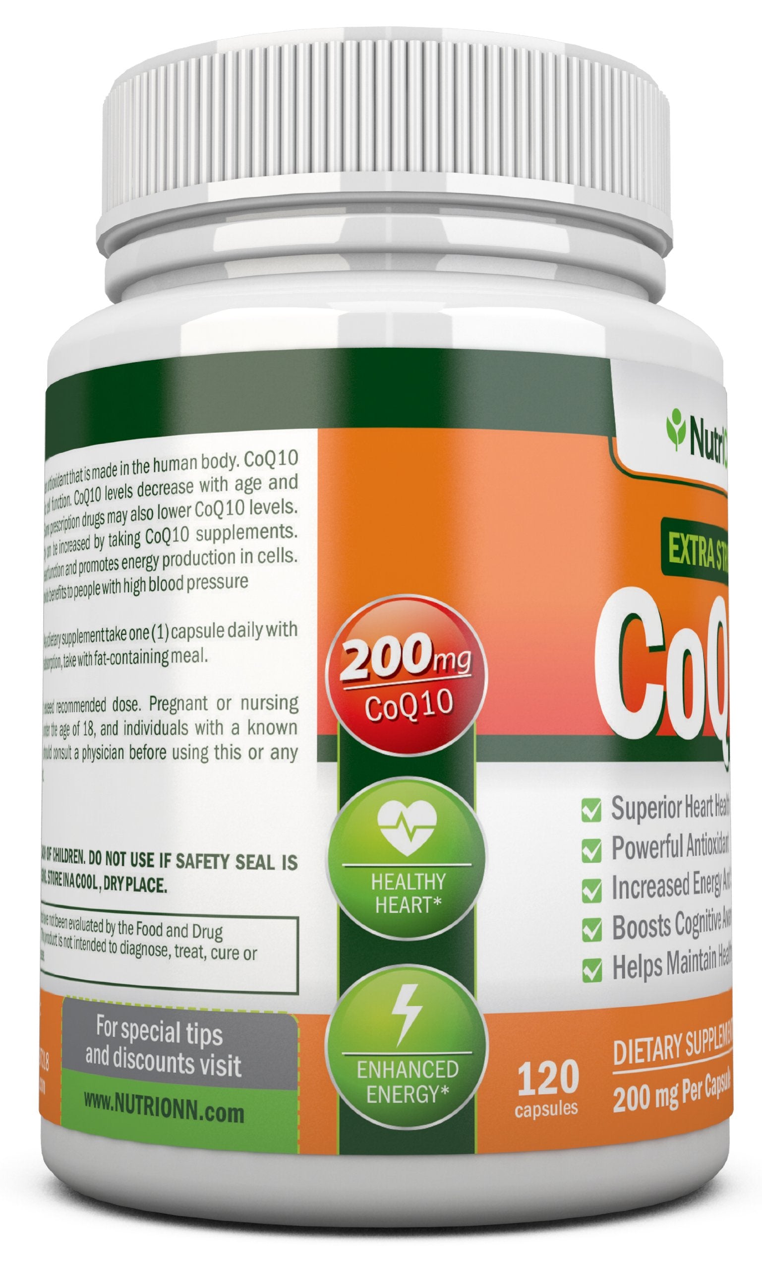 NutriONN CoQ10 Extra Strength 200mg 120 Capsules with packaging