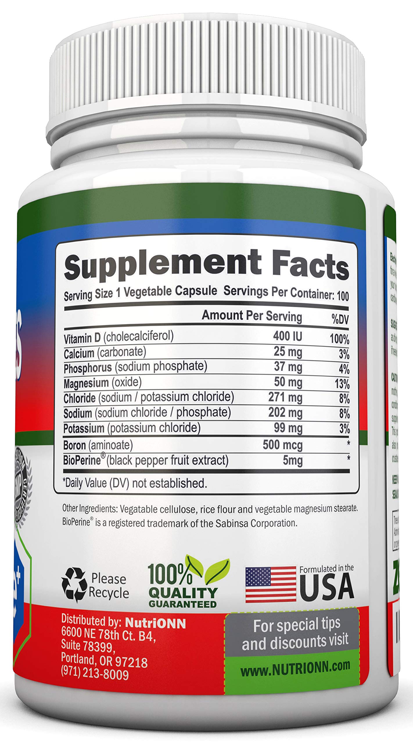 NutriONN Electrolytes Multimineral Supplement bottle with 100 capsules