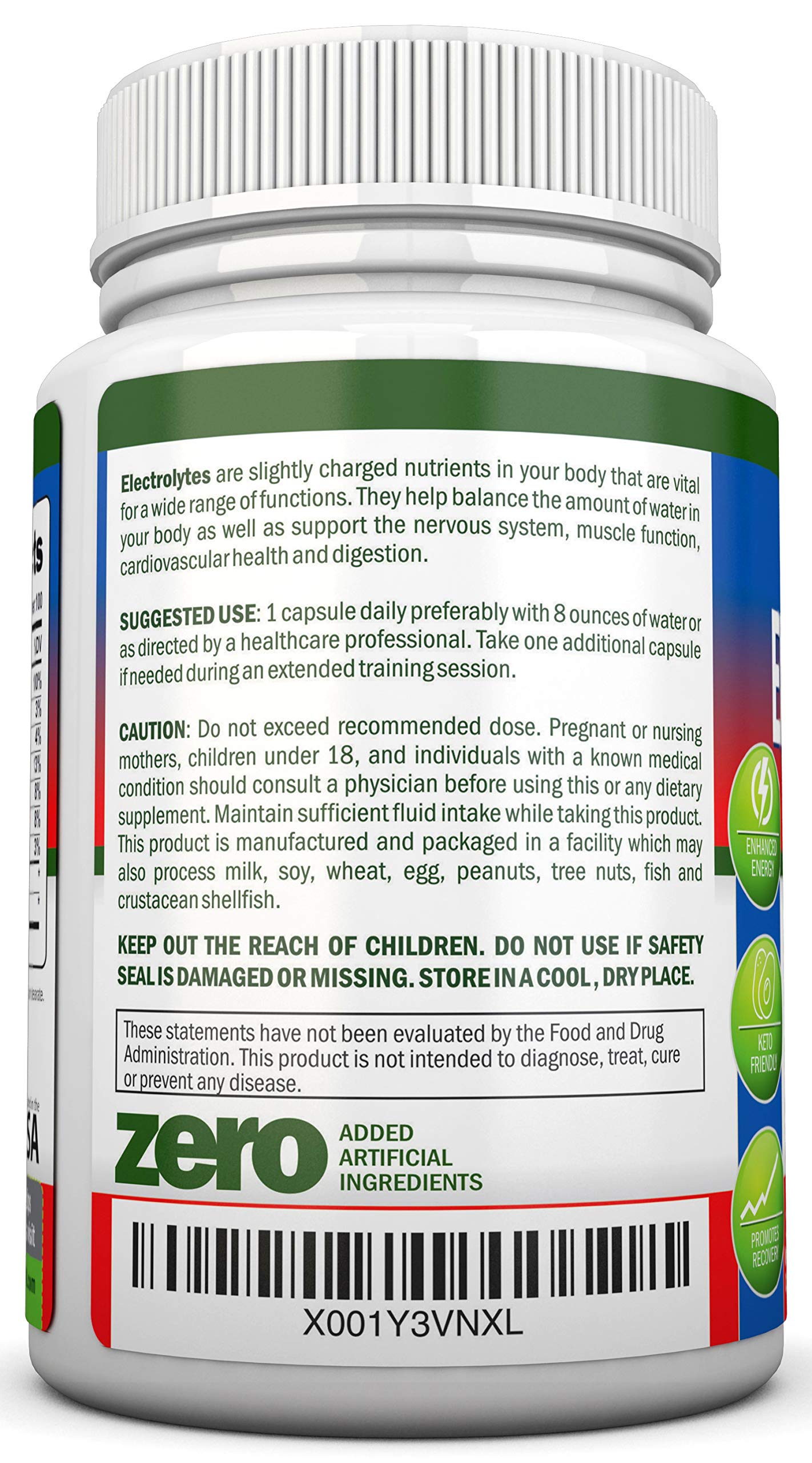 NutriONN Electrolytes Multimineral Supplement side view showing capsule details