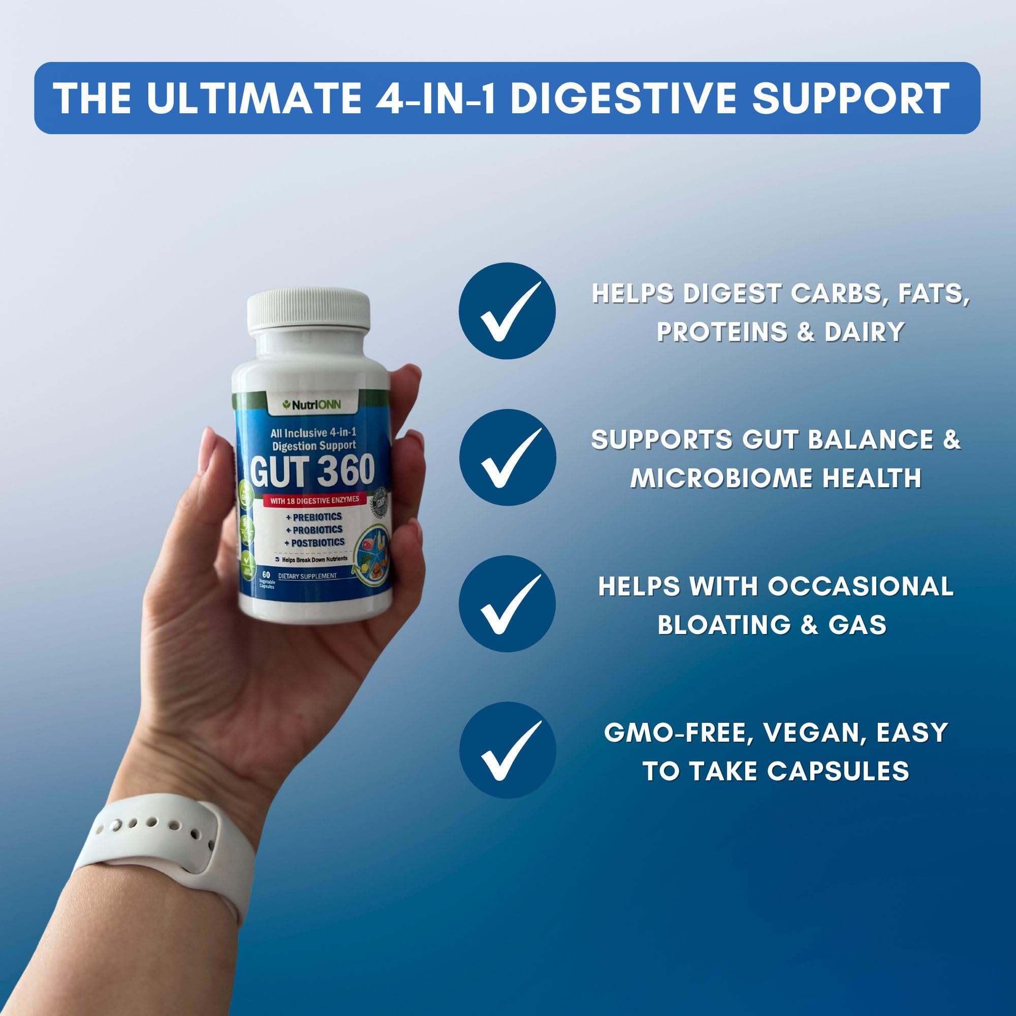 NutriONN GUT 360 Multi-Enzymes 50g back view