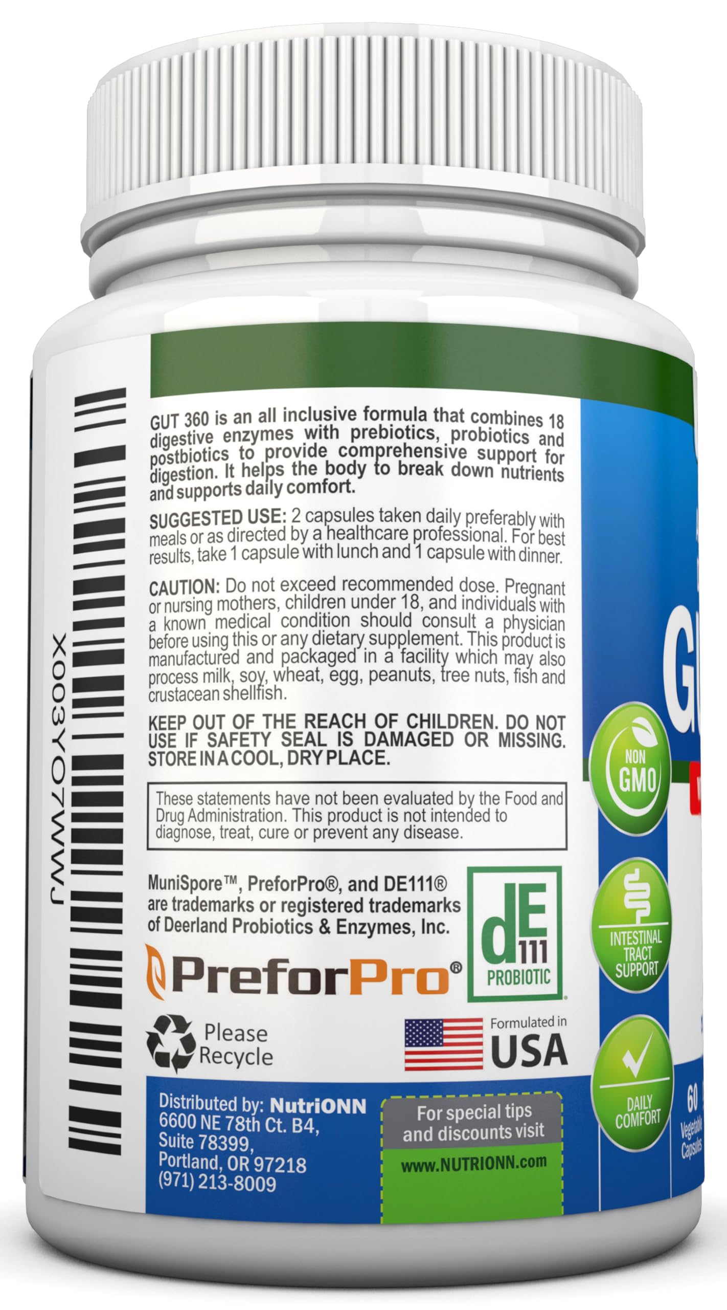 NutriONN GUT 360 Multi-Enzymes 50g capsule close-up