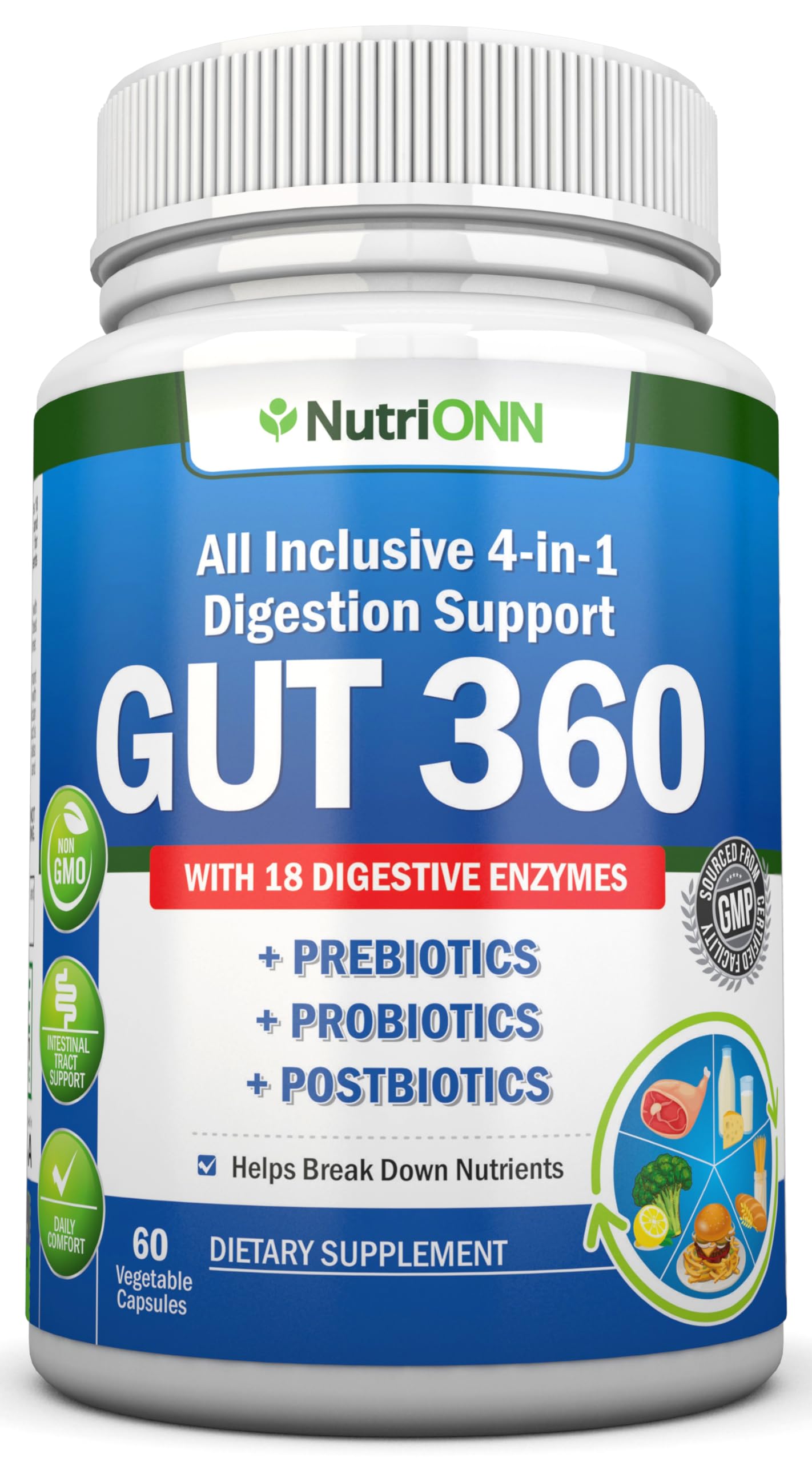 NutriONN GUT 360 Multi-Enzymes 50g front view