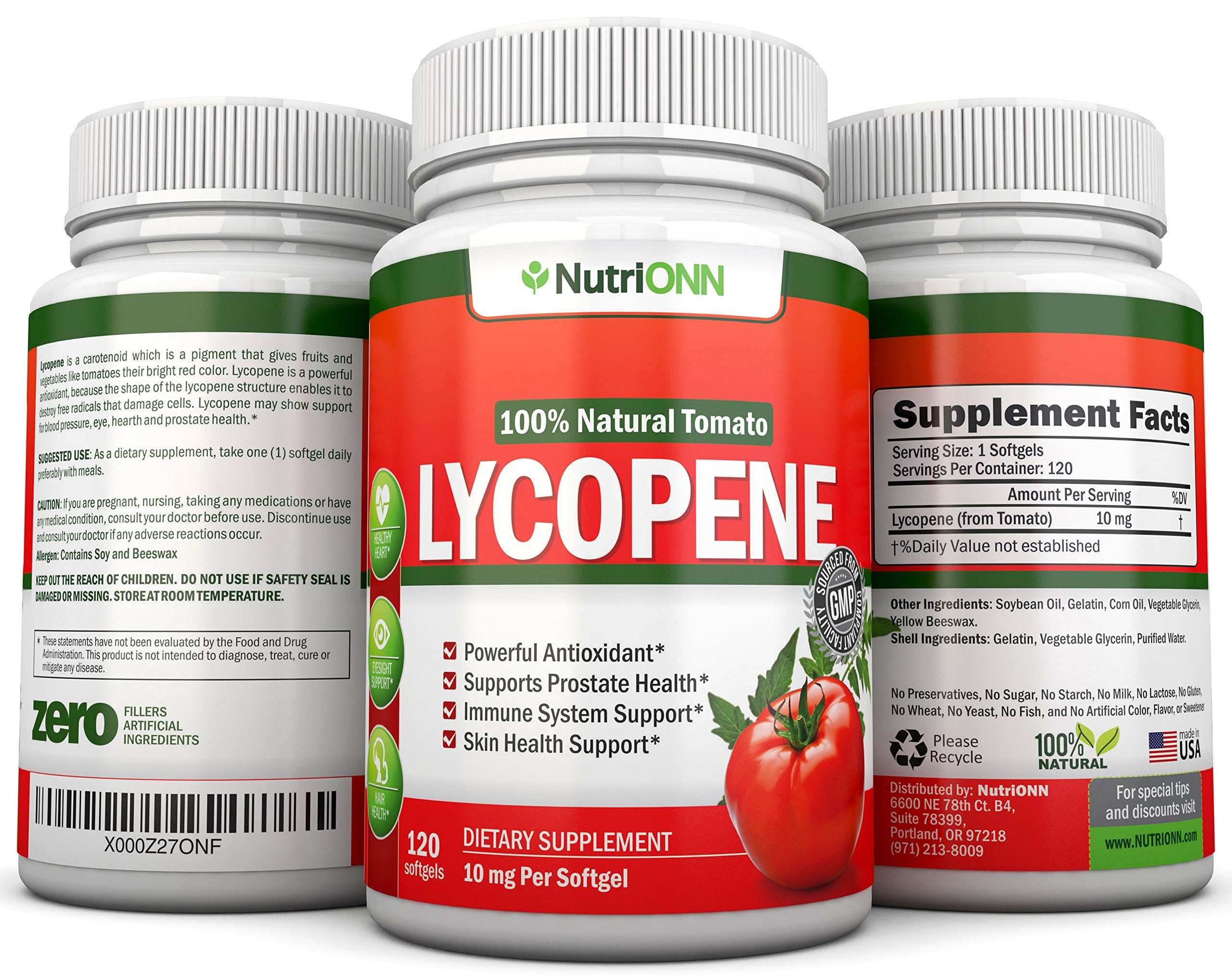 NutriONN Lycopene capsules in a hand