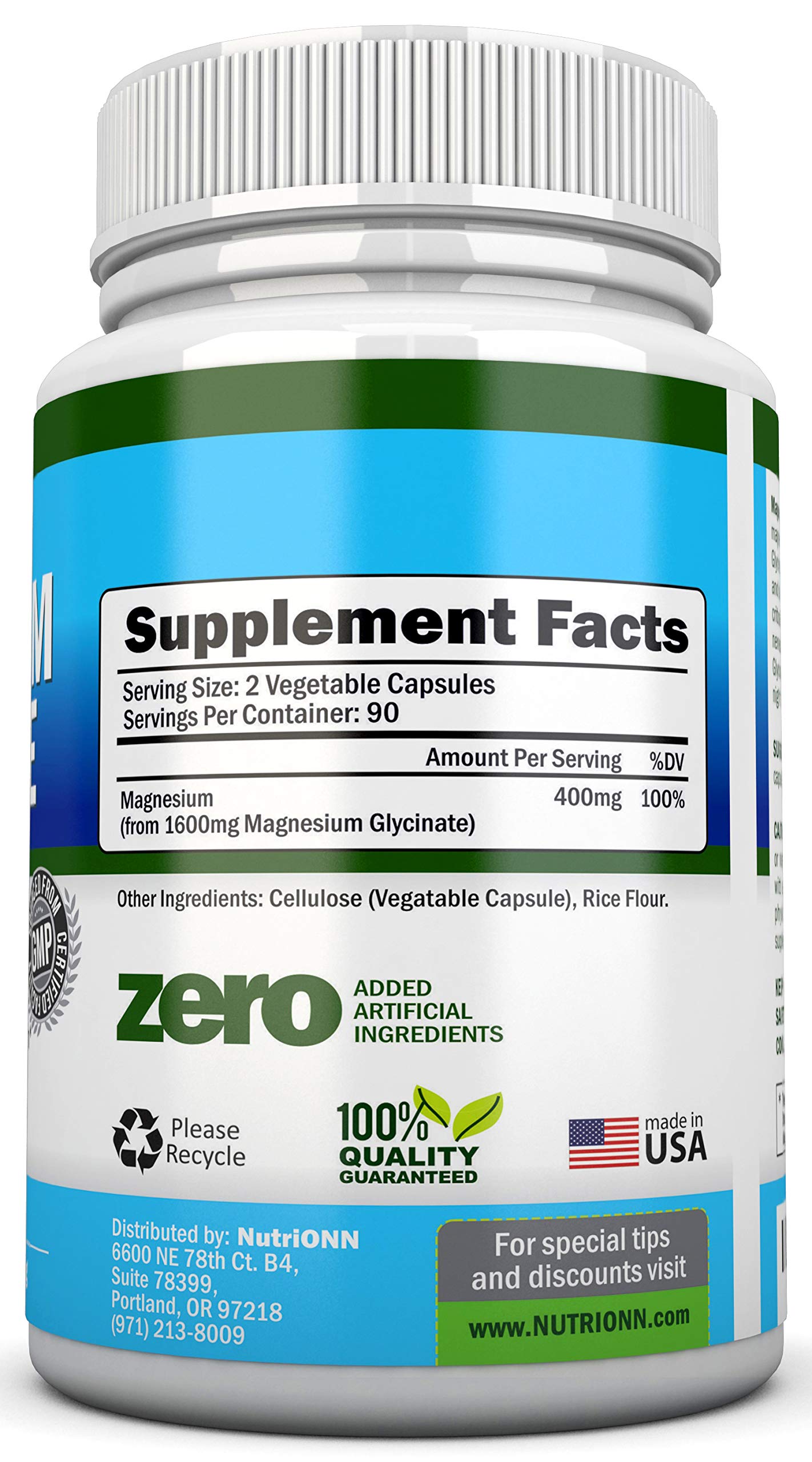 NutriONN Magnesium Glycinate 90 Capsules side view
