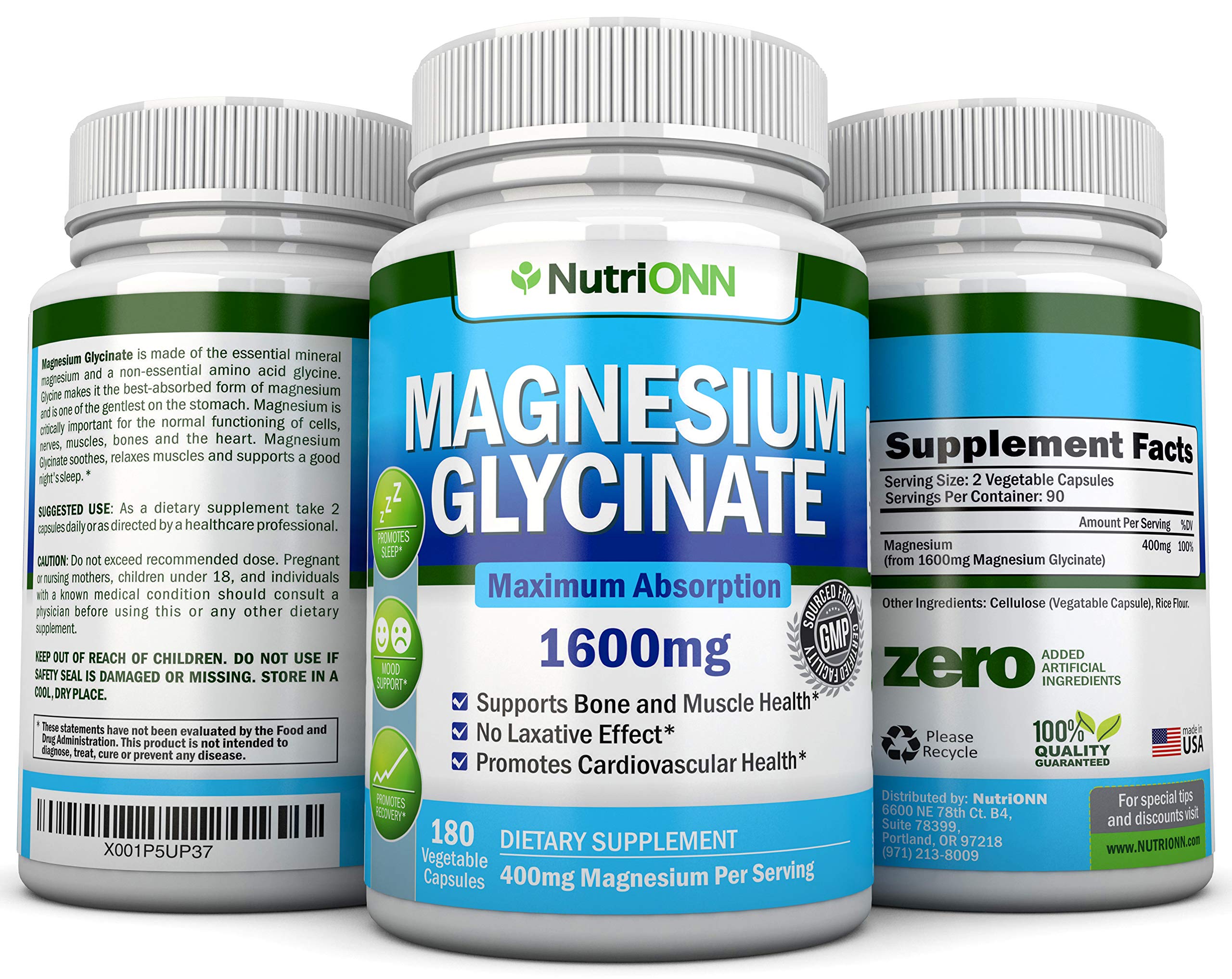 NutriONN Magnesium Glycinate bottle with a measuring spoon