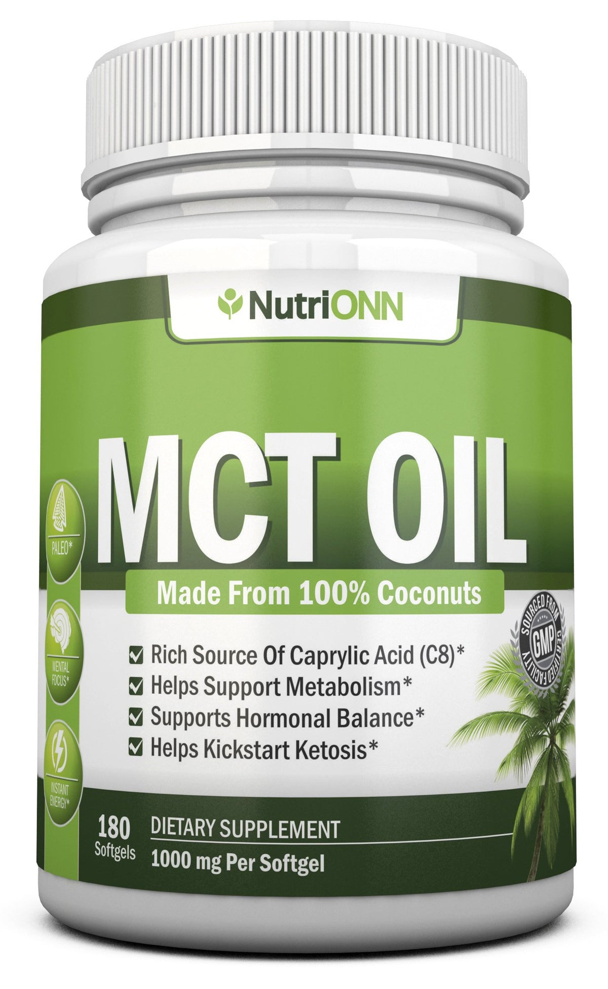 NutriONN MCT Oil Softgels 60 count bottle front view