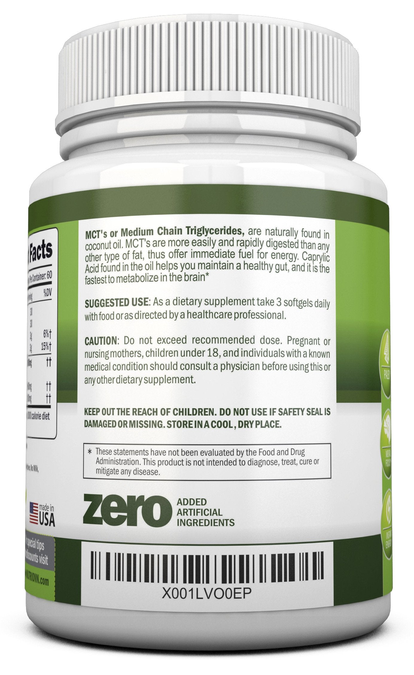 NutriONN MCT Oil Softgels label close-up